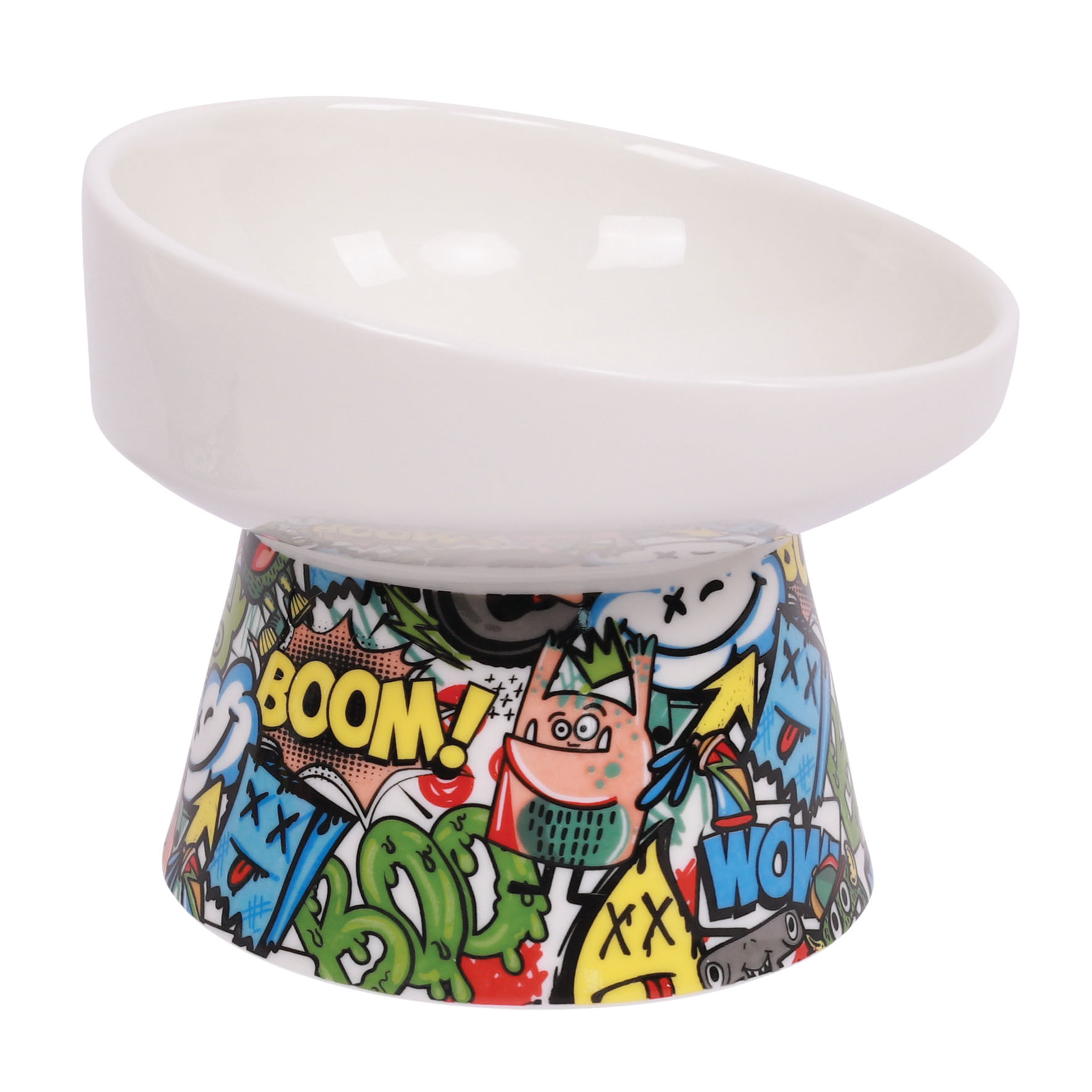 M-Pets Keramik-Näpfe auf Podest, weiss+bunt M:12x15.5x12.5cm/250ml