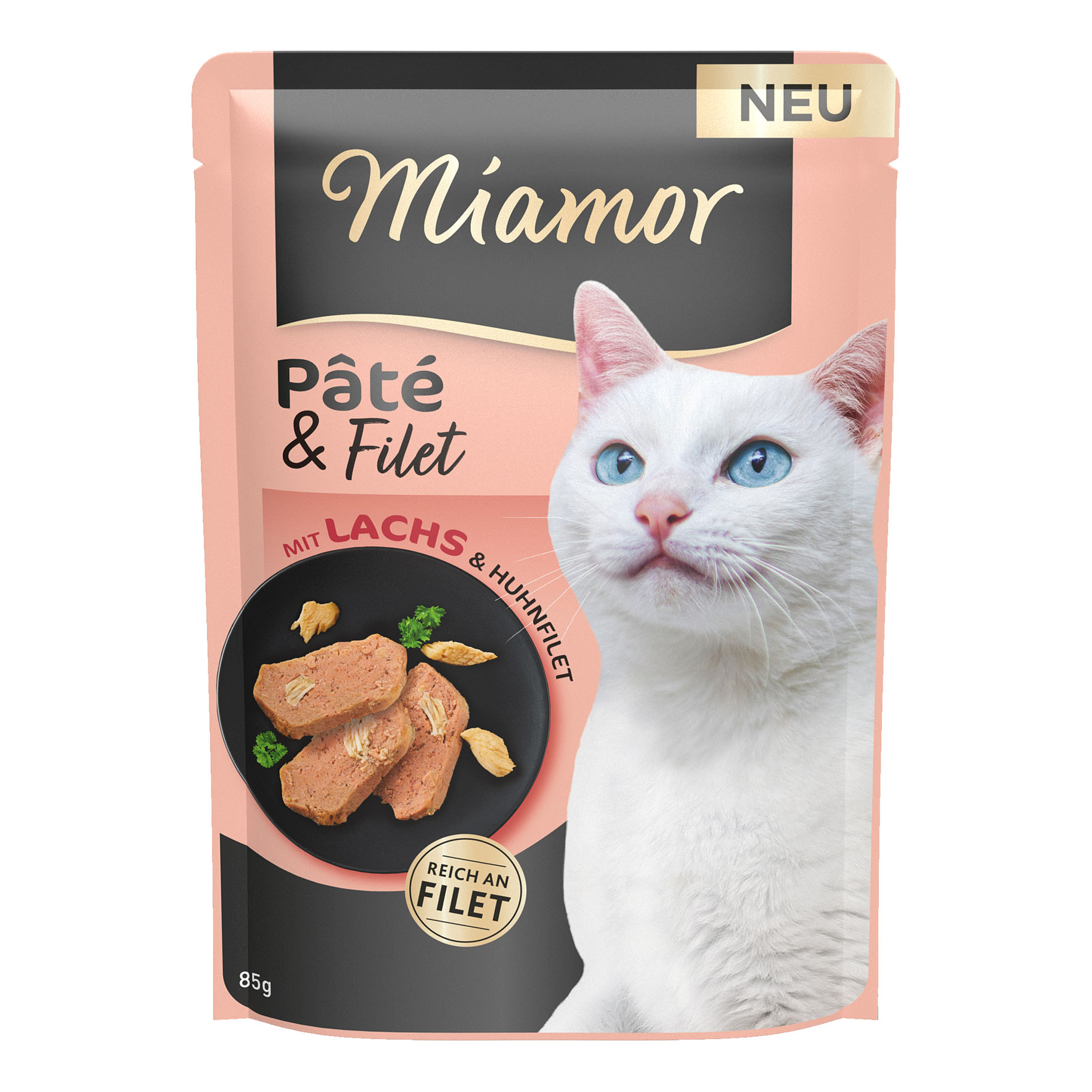 Miamor Pate und Filet Pâté mit Lachs und Huhnfilet, Frischebeutel, 85g