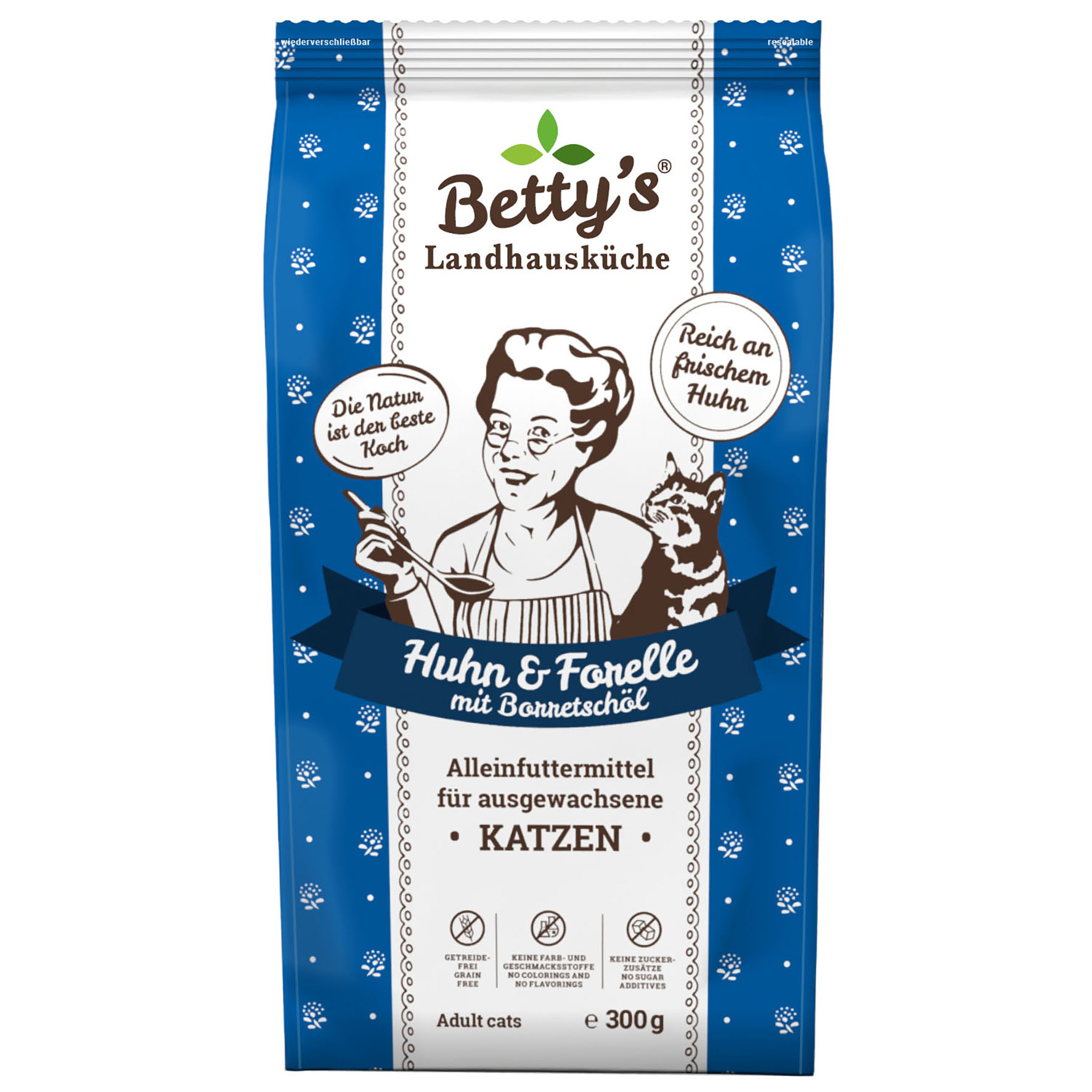 Betty's Landhausküche Adult - Pollo e trota, croccantini per gatti