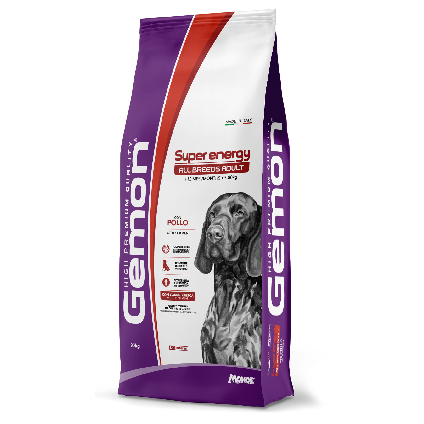 Gemon Dog Adult Super Energy – Poulet, croquettes pour chiens, 20 kg