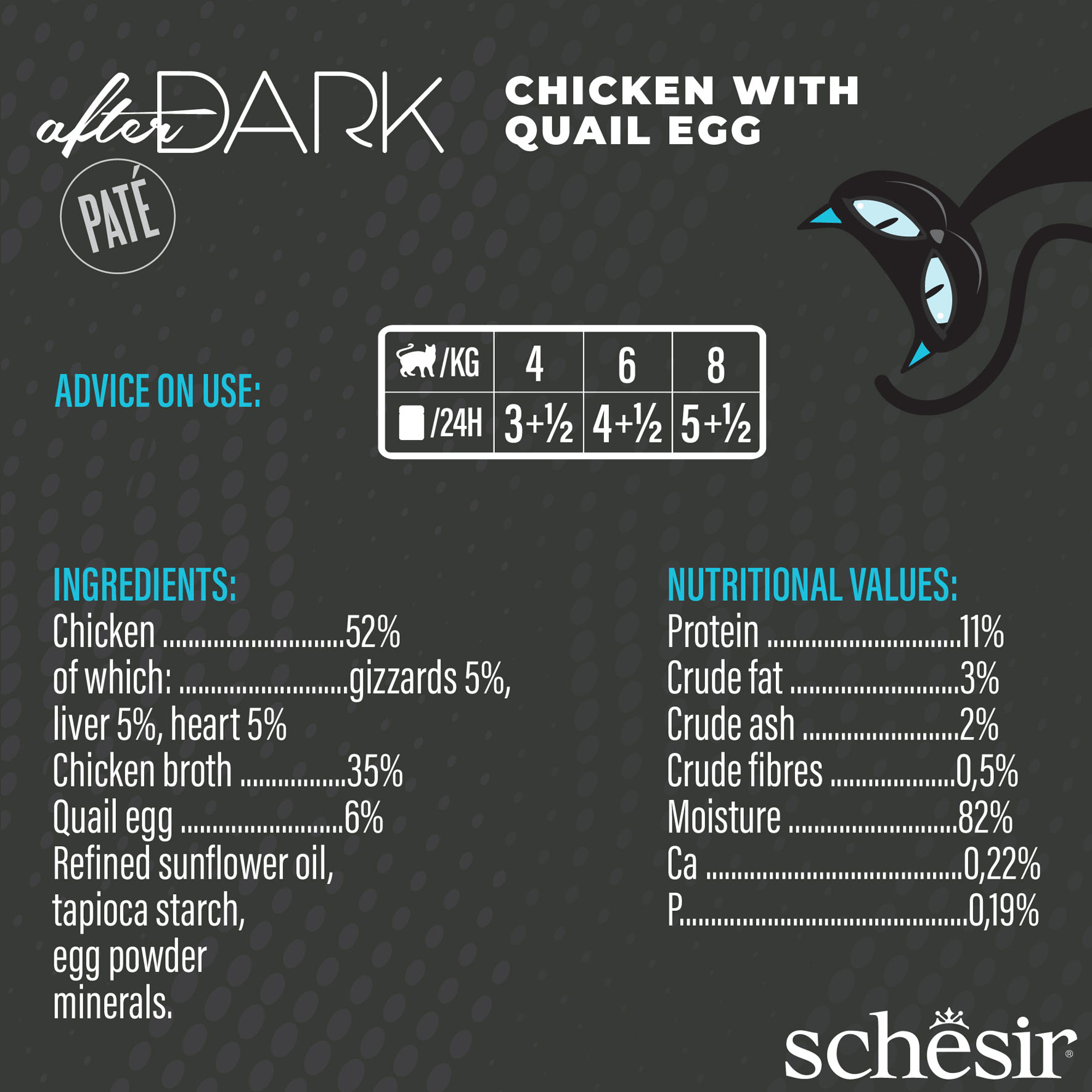Schesir After Dark paté poulet avec oeuf de caille, 80g