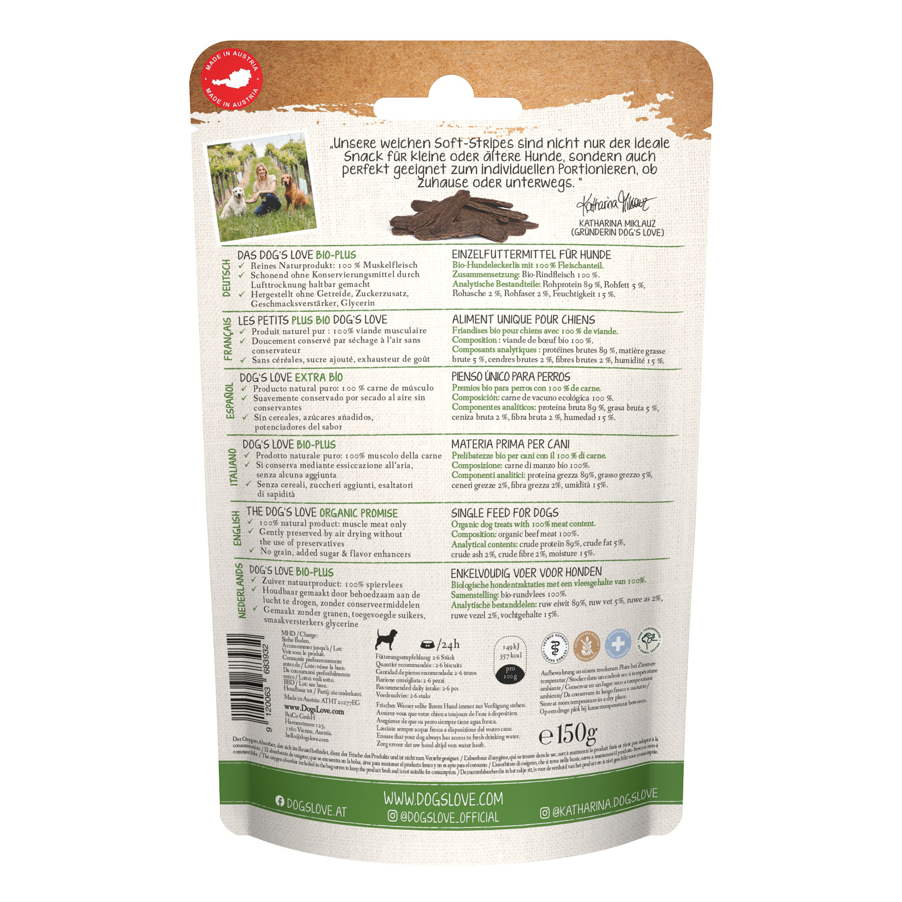 Dog's Love Stripes 100% Bio Soft Snack avec boeuf, 150g