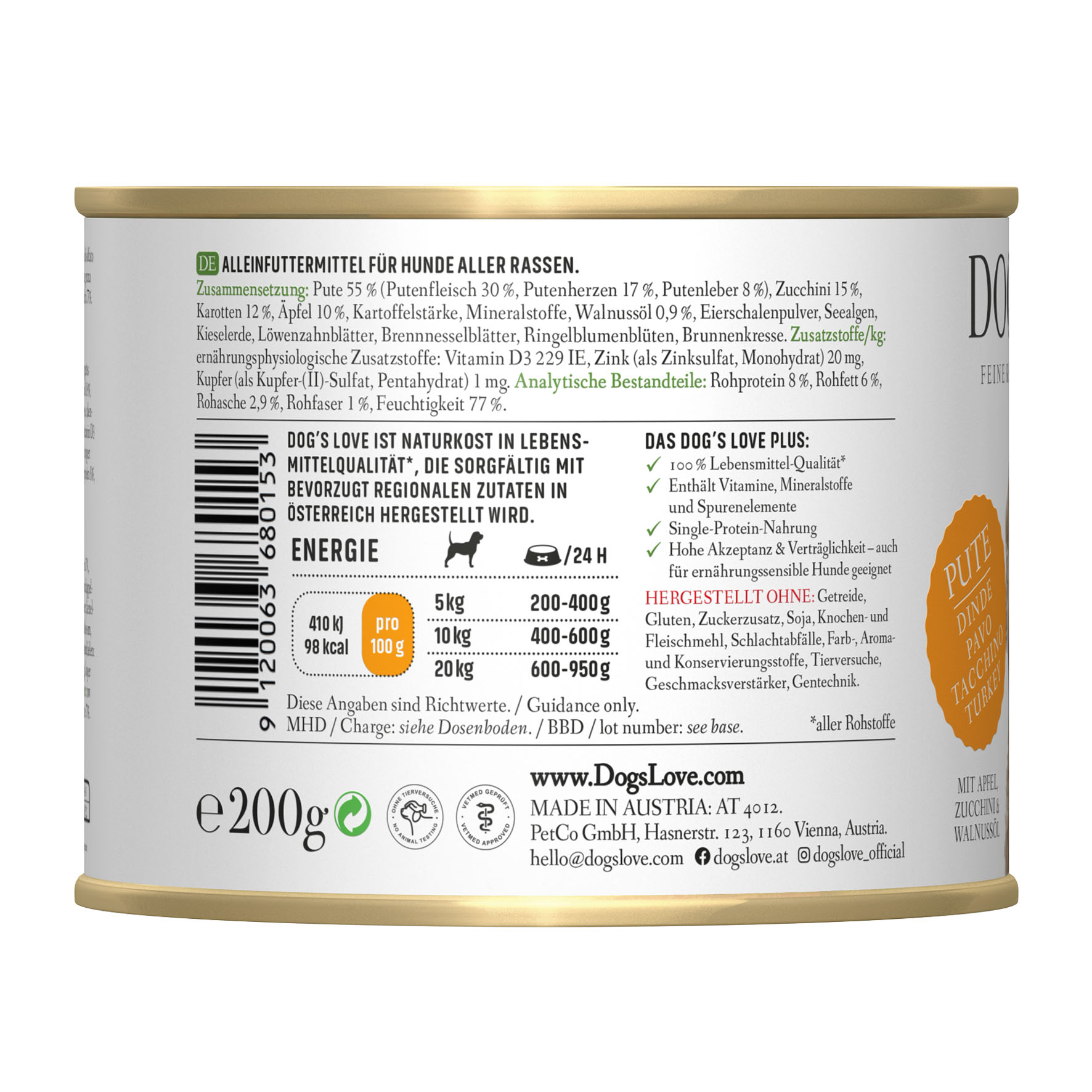 Dog‘s Love Classic Adult Truthahn, Apfel, Zucchini & Walnussöl, 200g