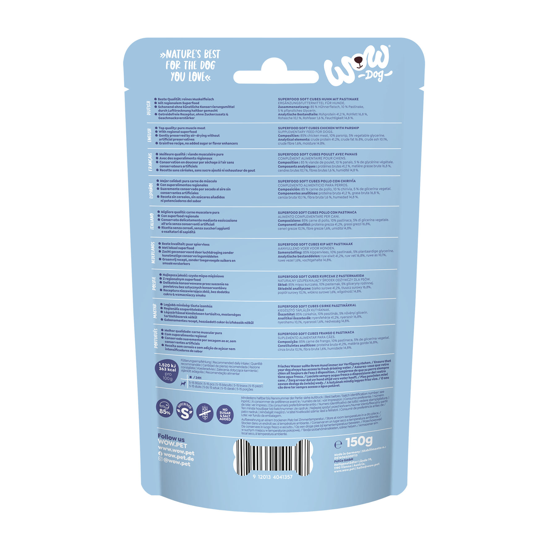 WOW Soft Cubes poulet aux panais, 150g