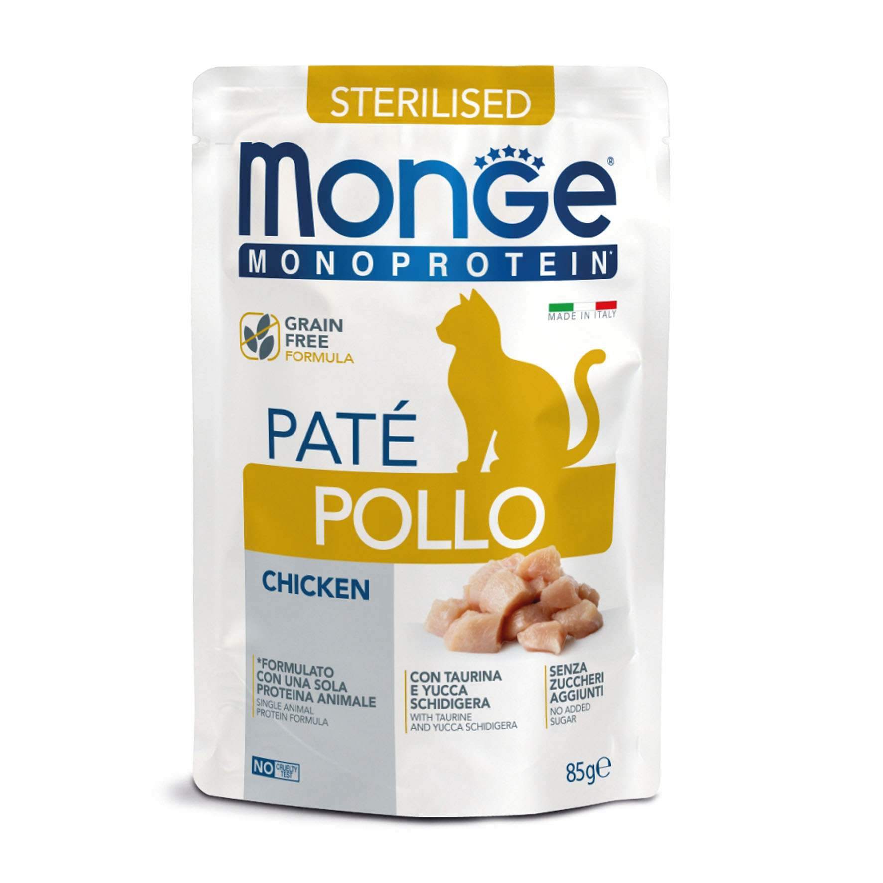 Monge Cat Sterilised – Hühner-Pastete, Nassfutter für sterilisierte Katzen, 85g