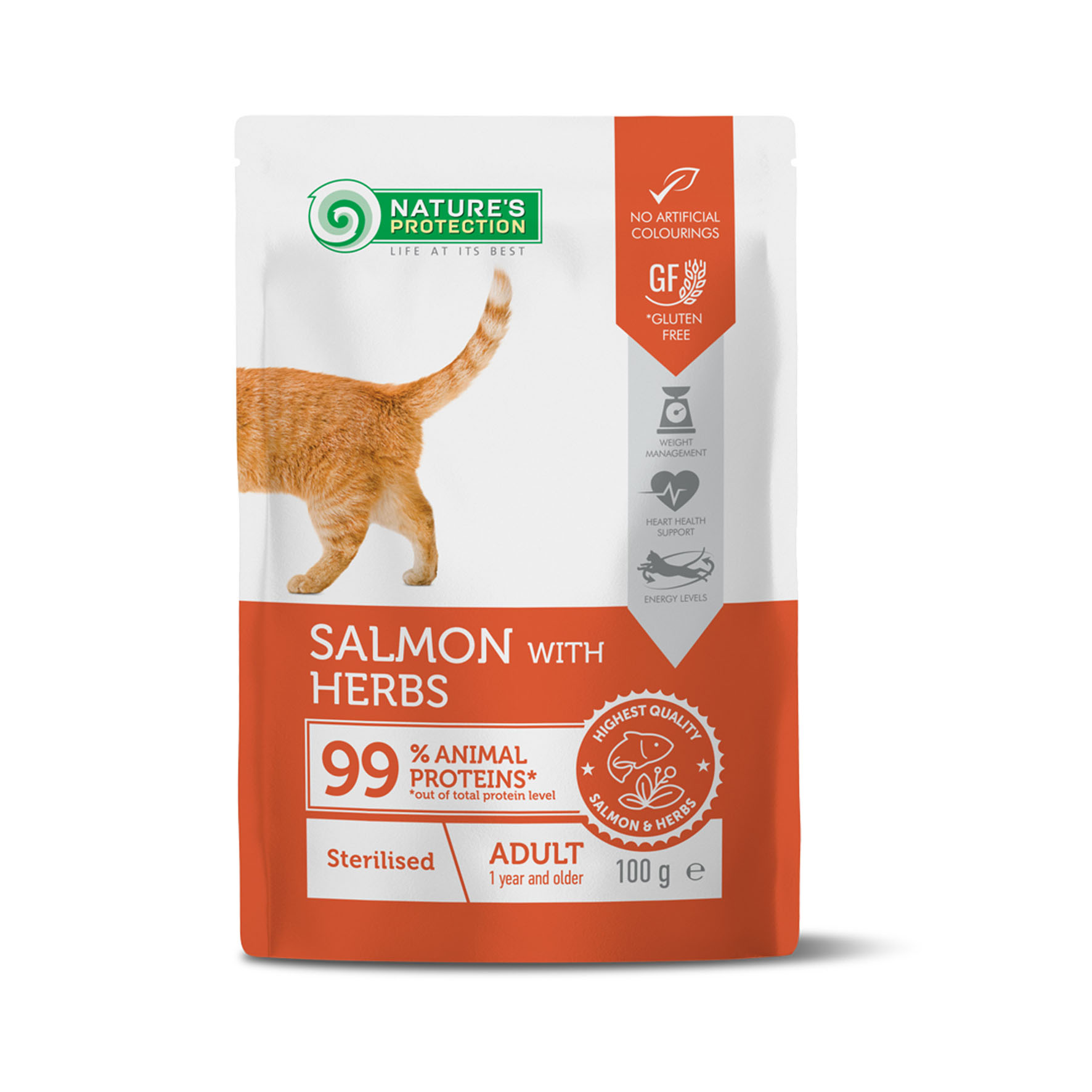 Nature's Protection Beutel für sterilisierte Katzen, Lachs mit Kräutern, 100g