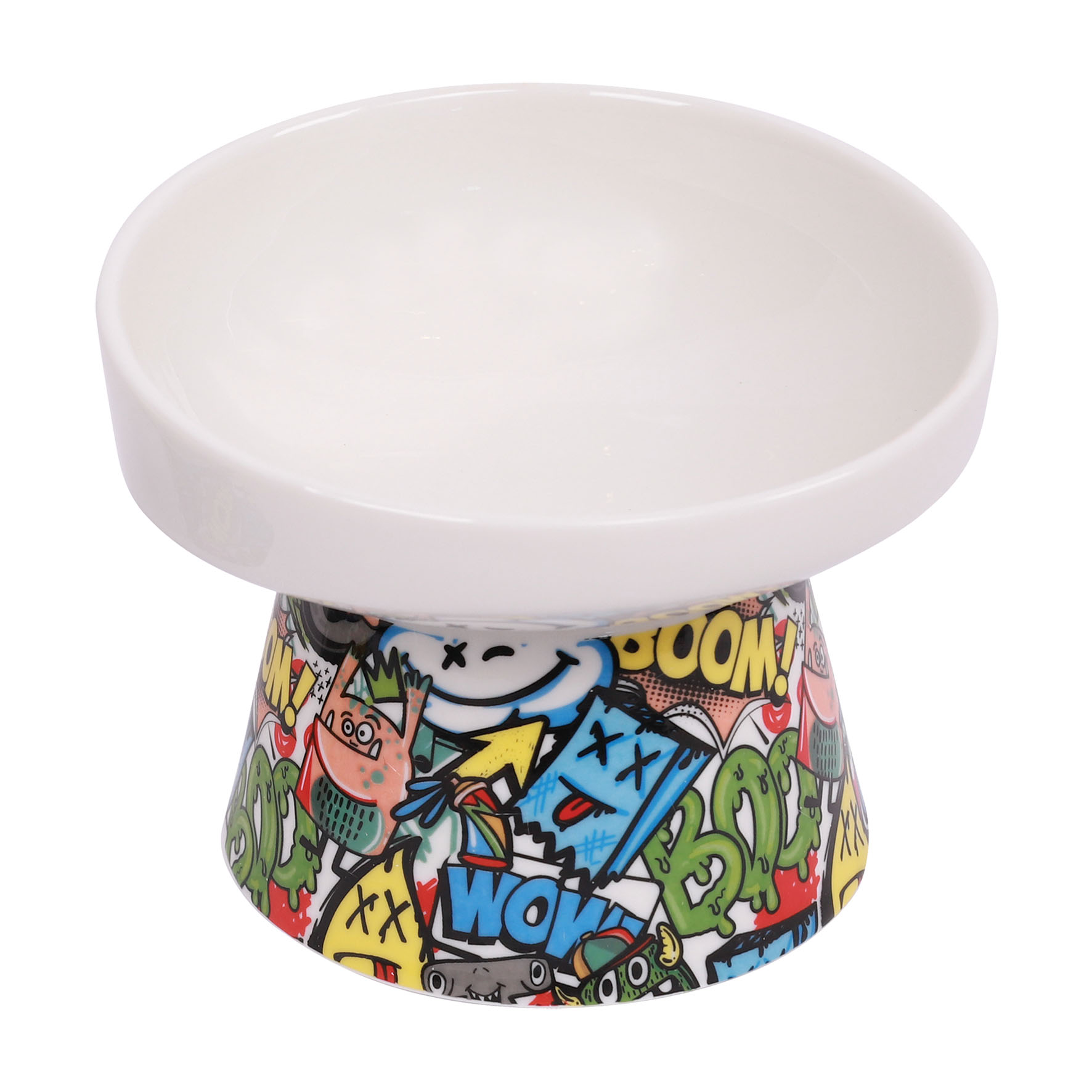 M-Pets Keramik-Näpfe auf Podest, weiss+bunt M:12x15.5x12.5cm/250ml