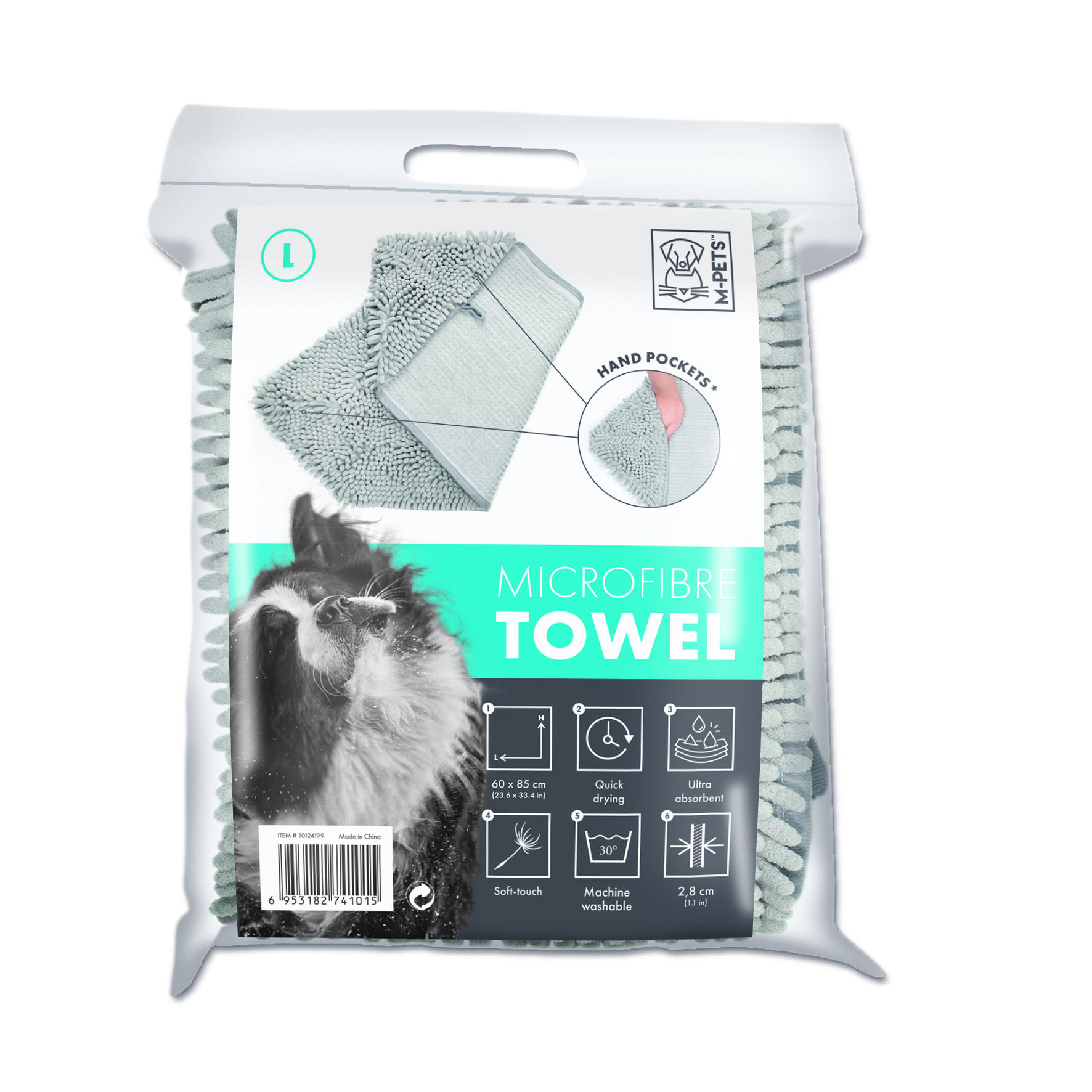Serviette en microfibre M-Pets, taille L - 60 x 85 cm, gris