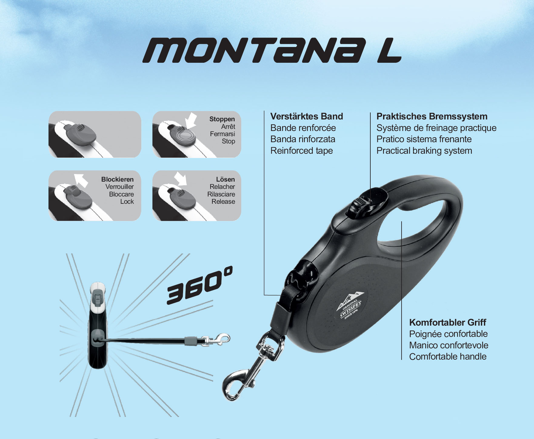 swisspet Laisse à enrouleur Montana XS, turquoise