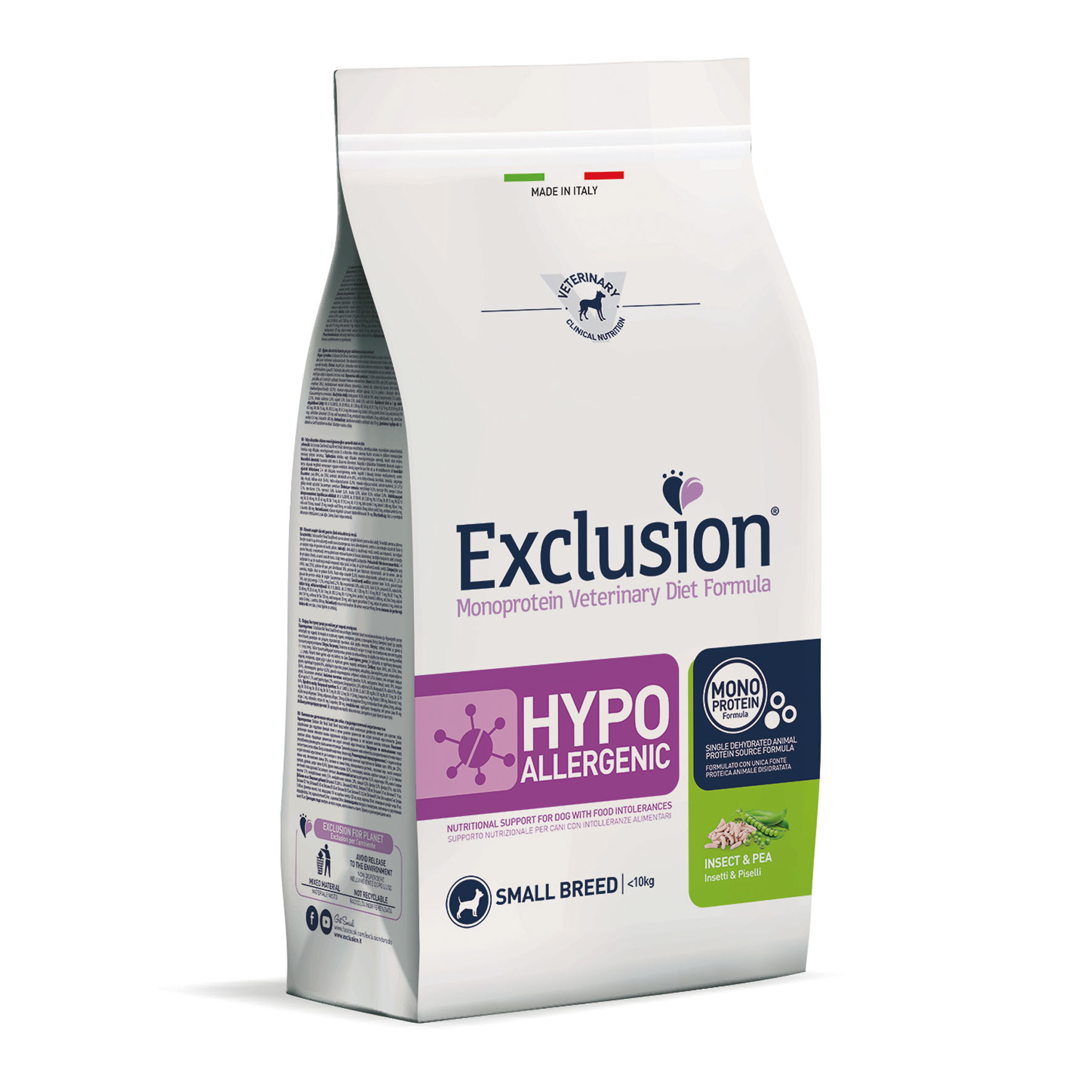 Exclusion HYPOALLERGENIC VET Adult Small Breeds insectes & petits-pois, 2kg