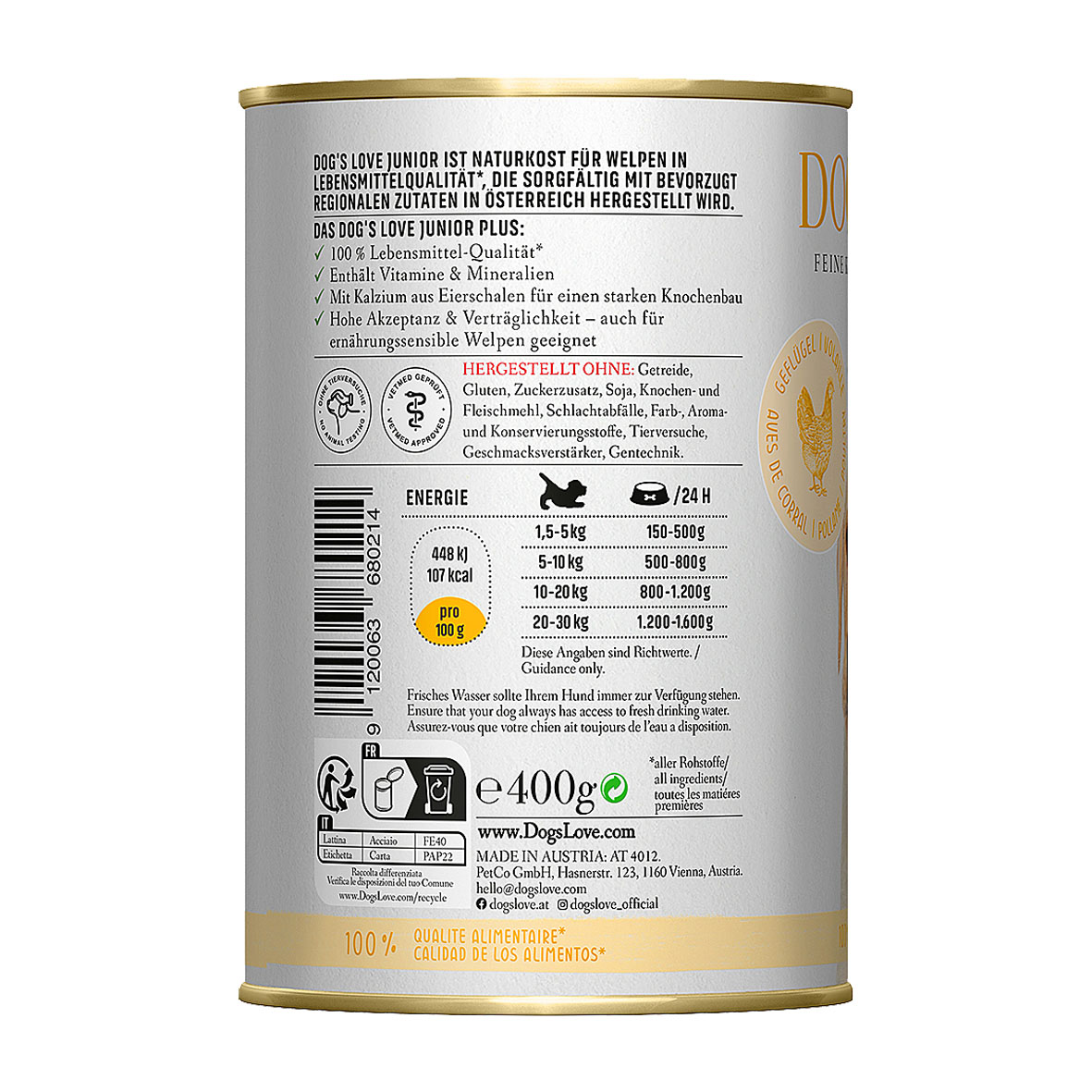 Dog‘s Love Junior volaille, courgette & pomme, 400g