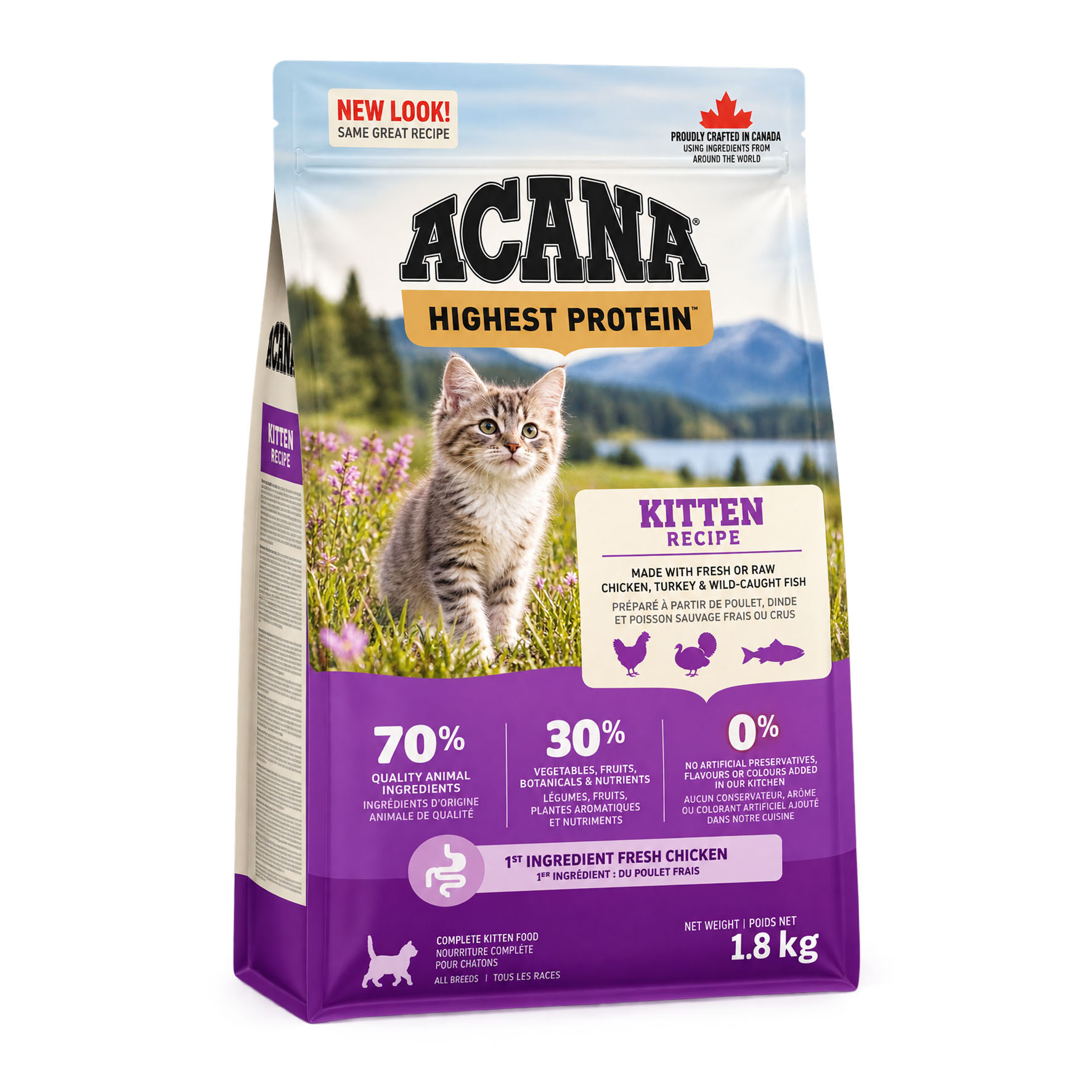 Acana Highest Protein Kitten Grain-Free – Volaille & Poisson, croquettes pour chatons, 1,8 kg