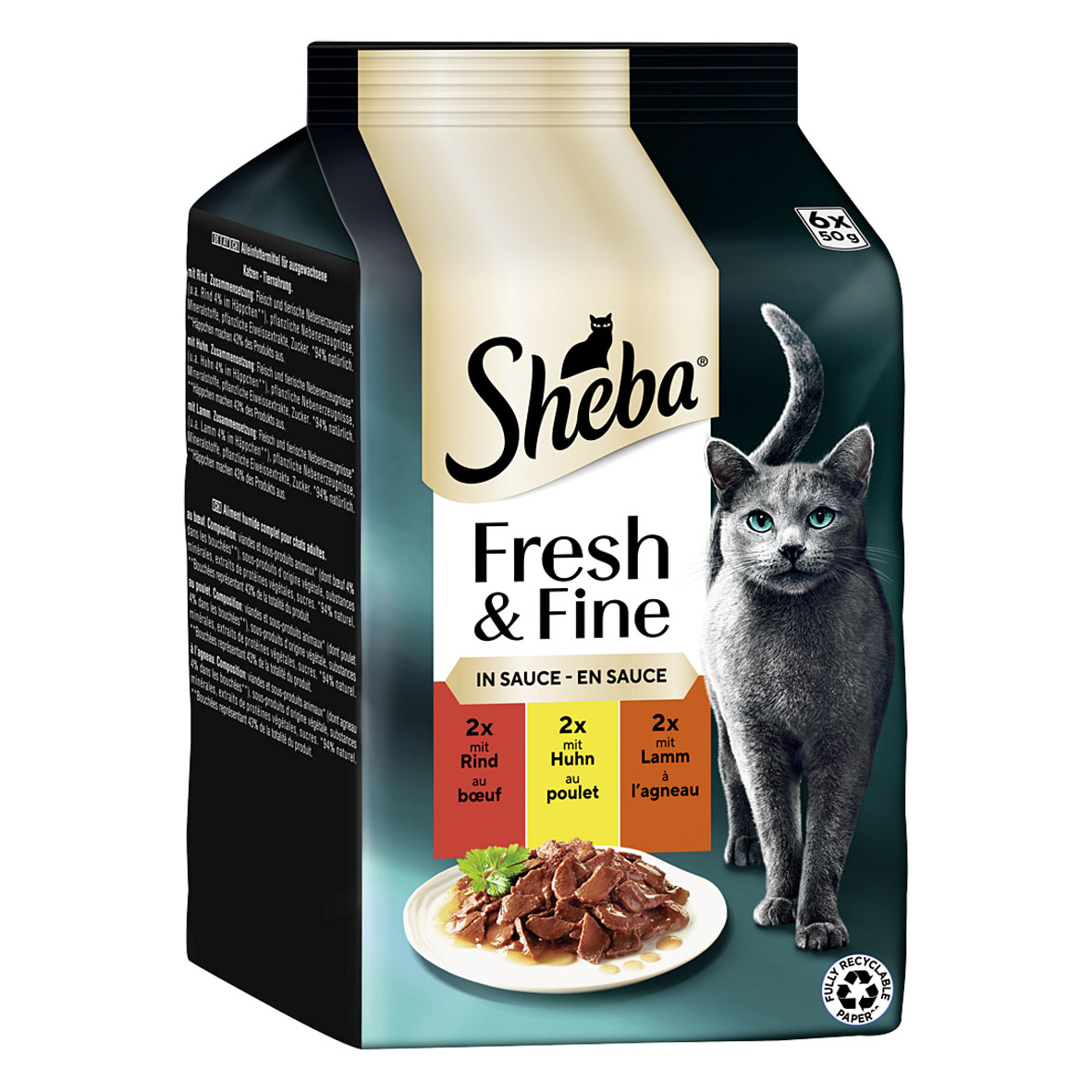 Sheba Frischebeutel Fresh & Fine in Sauce mitr Rind, Huhn, Lamm 6 x 50 g