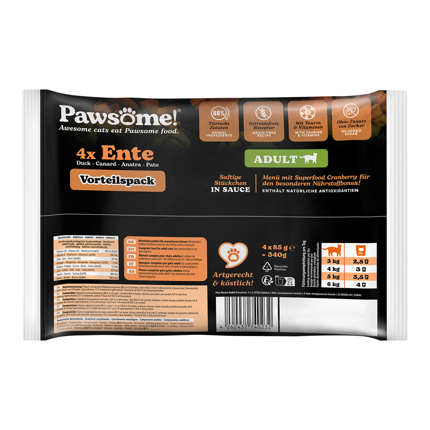 Pawsome Adult, Ente 4x85g