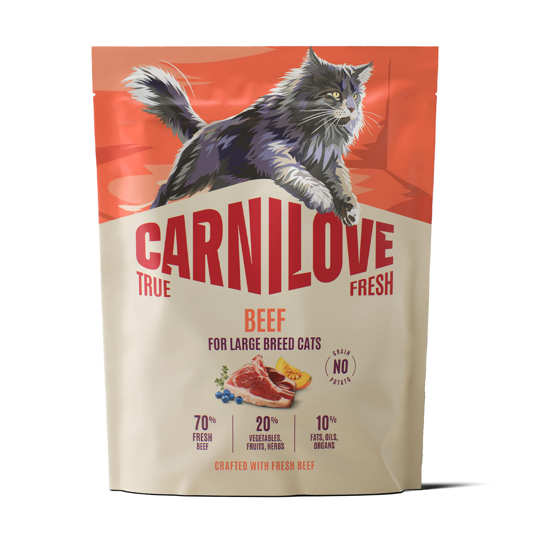 Carnilove Cat True Fresh Adult – Rind, Trockenfutter für Katzen grosser Rassen, 400g