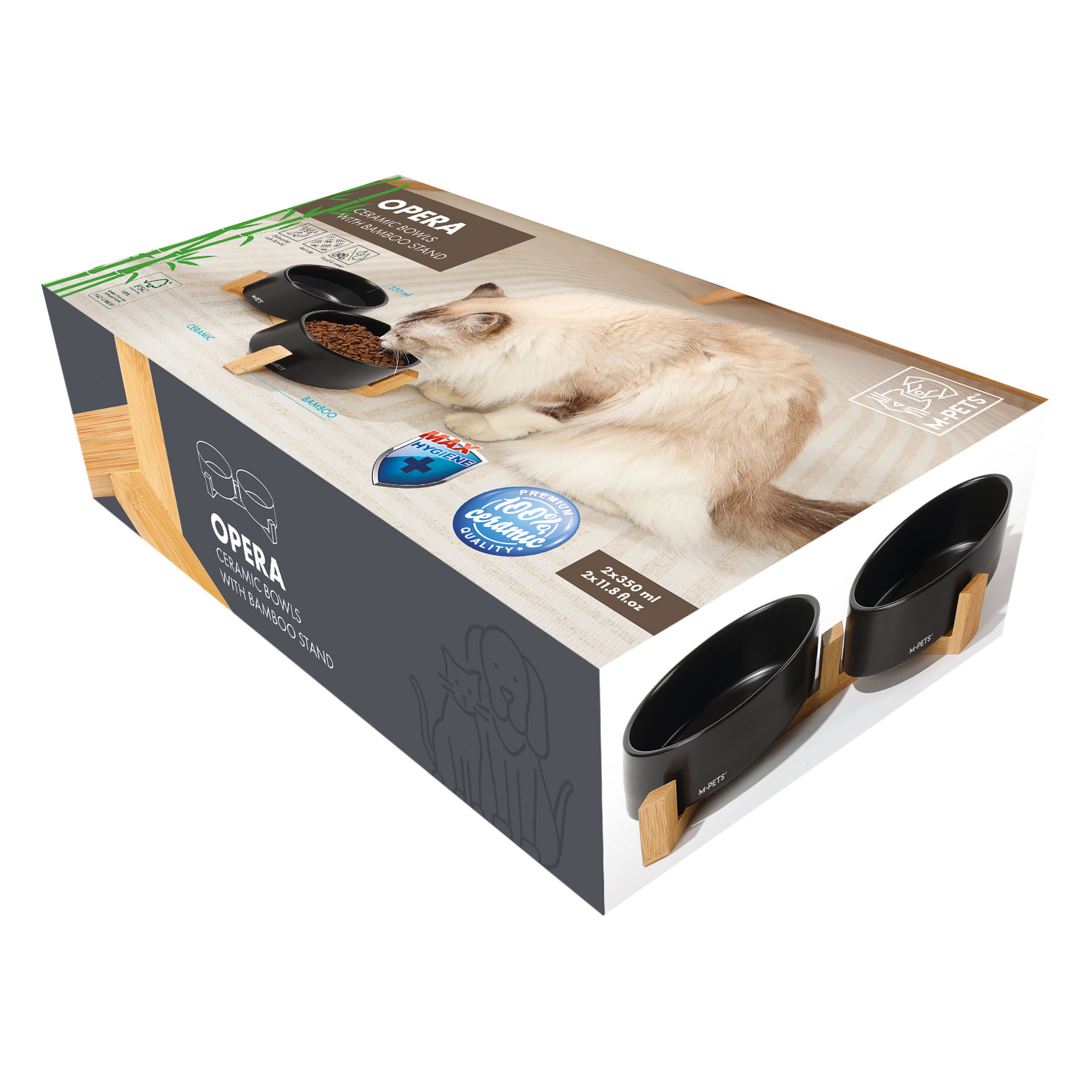 M-Pets Keramik-Doppelnapf mit Halterung, schwarz M: ø=13cmxH=5cm, 2x350ml