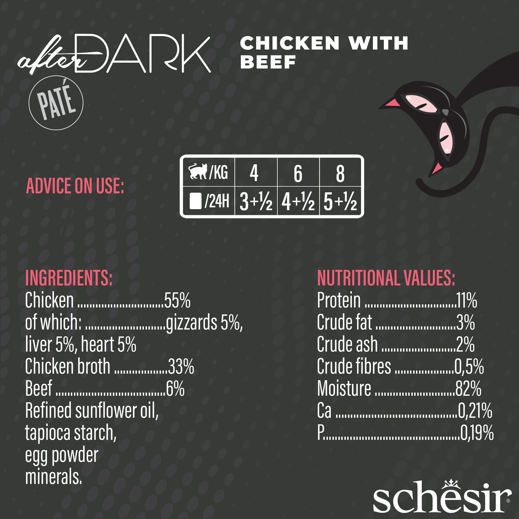 Schesir After Dark paté poulet avec boeuf, 80g