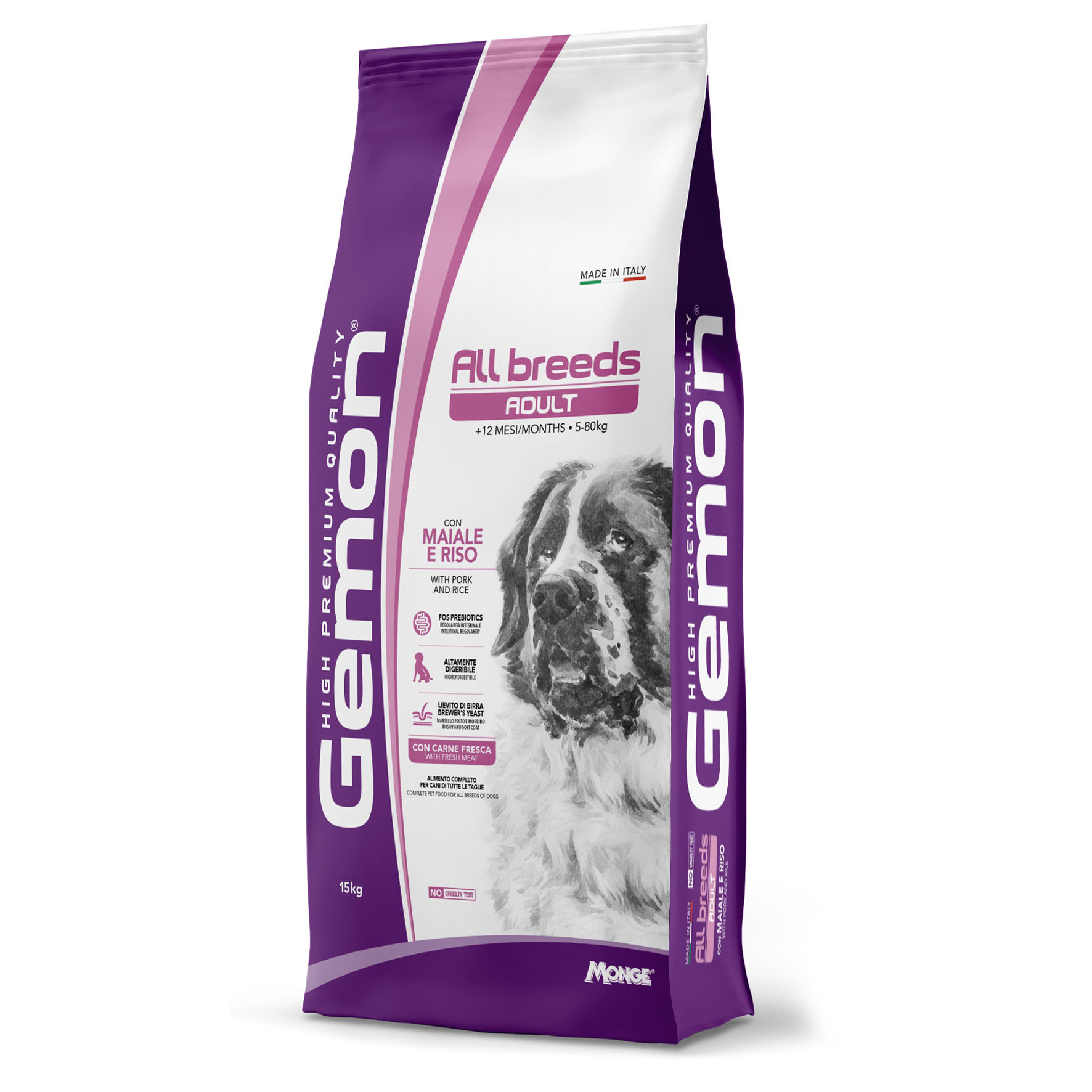 Gemon Dog Adult – Porc & Riz, croquettes pour chiens, 15 kg