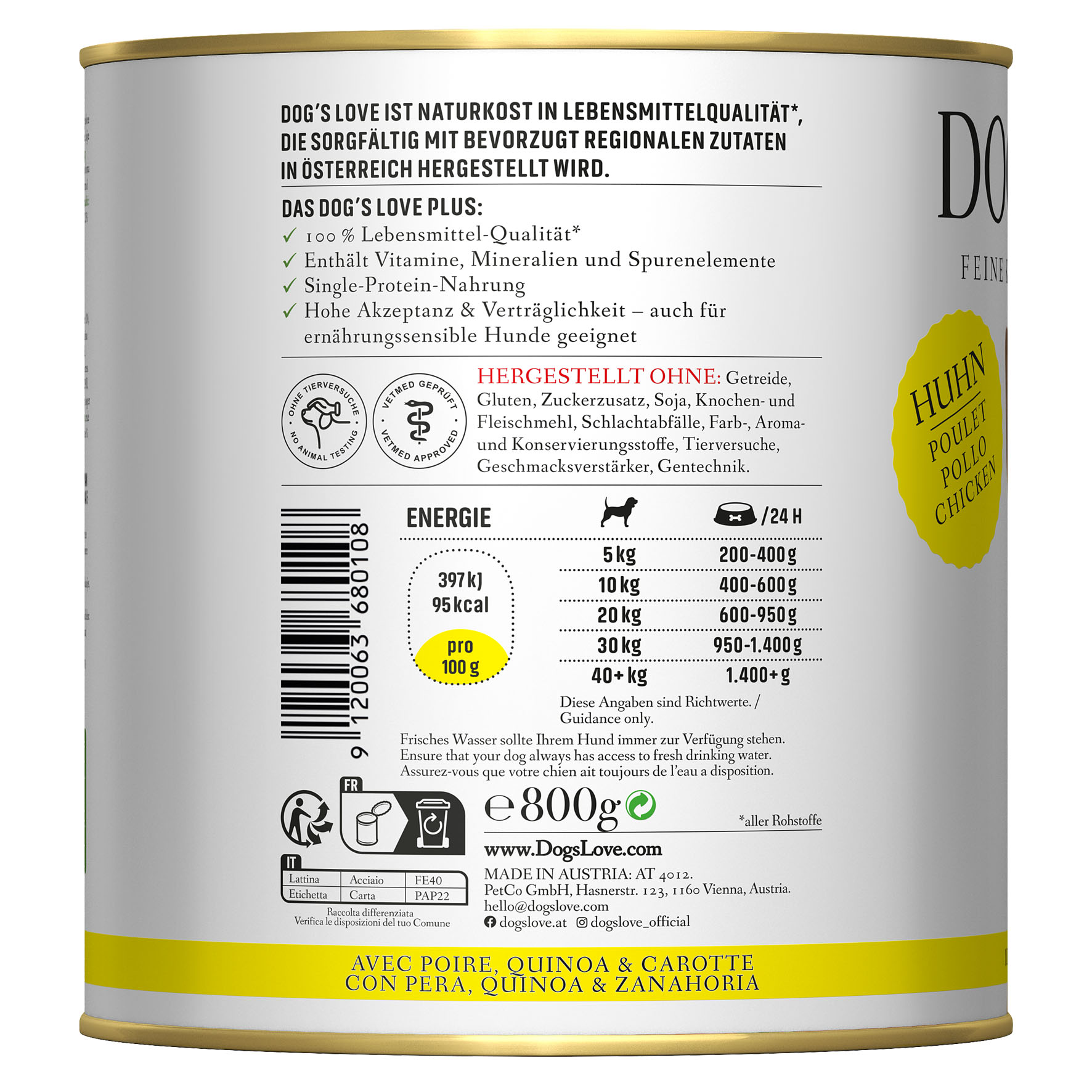 Dog‘s Love Classic Adult Huhn, Birne, Quinoa & Karotte, 800g