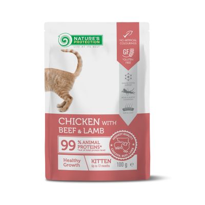 Nature's Protection Beutel für Kätzchen, Huhn mit Rind und Lamm, 100 g