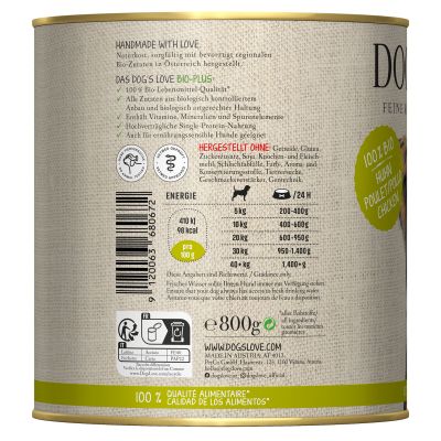 Dog‘s Love BIO Huhn, Buchweizen, Sellerie & Basilikum, 800g