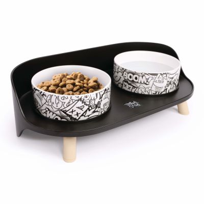 M-Pets Erhöhter Futternapf, weiss & schwarz, 450ml x 2