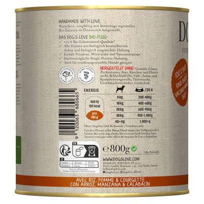 Dog‘s Love BIO boeuf, riz, pomme & courgette, 800g