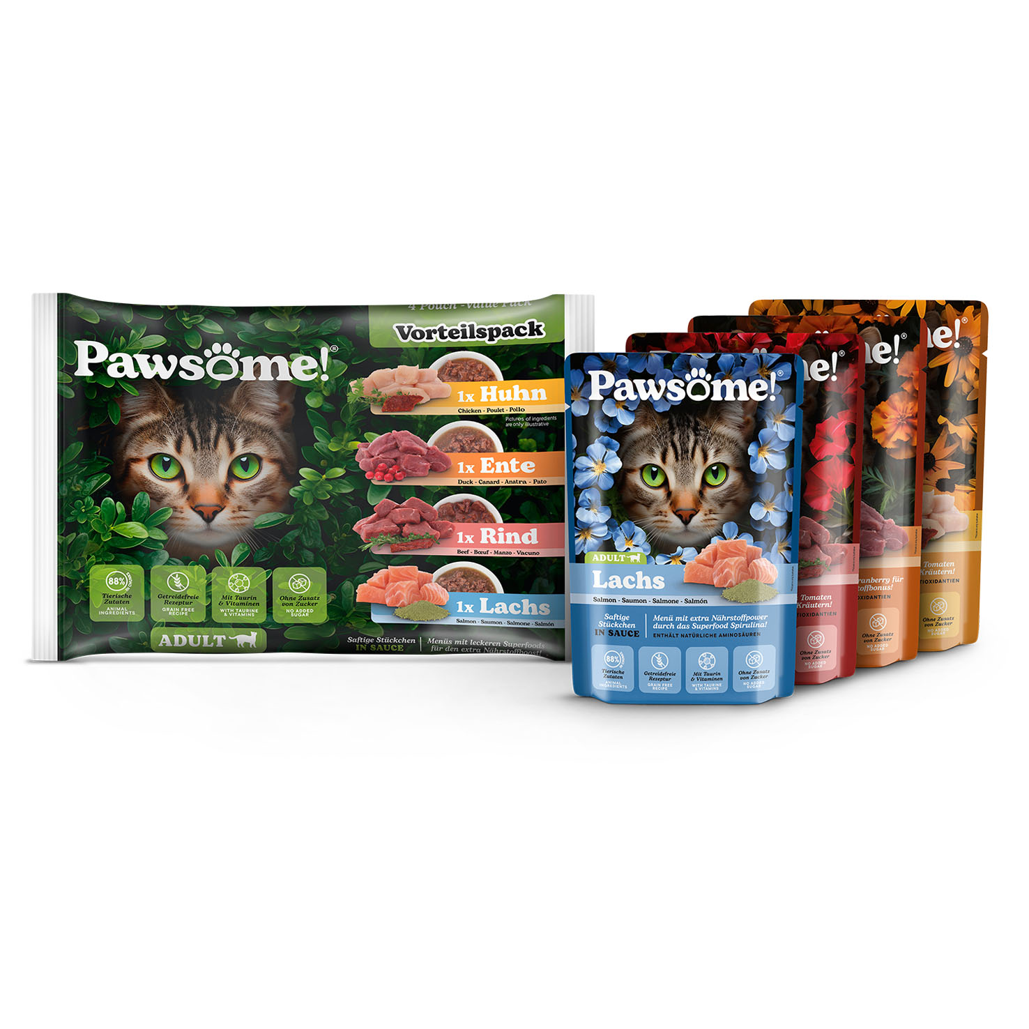 Pawsome Adult, Mixpack, 4x85g