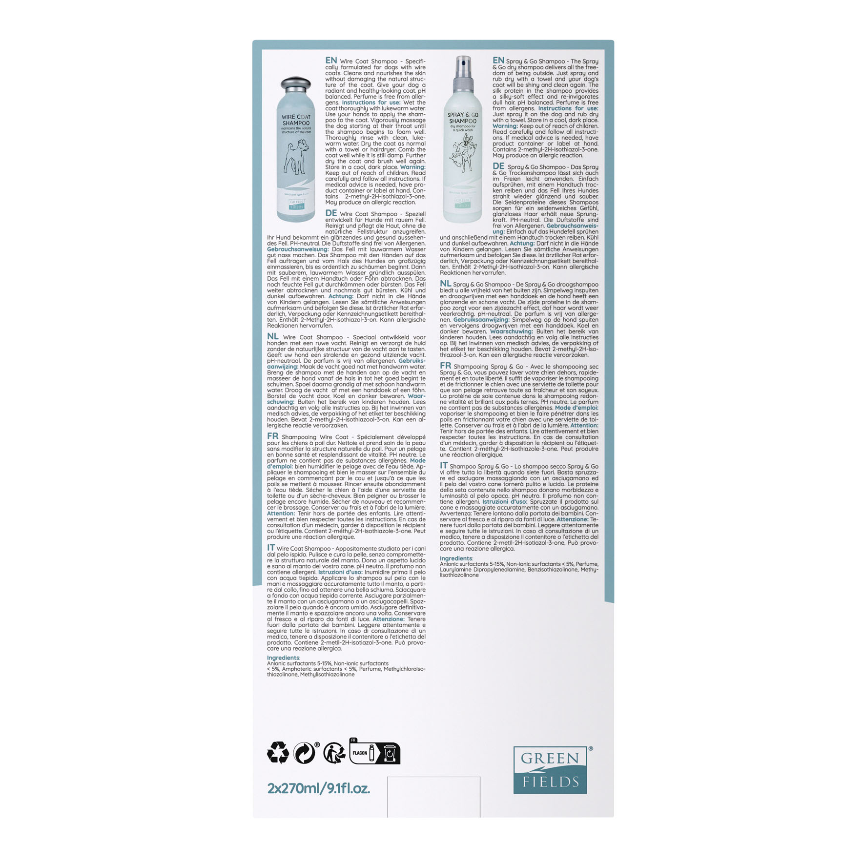 Greenfields Dachshund Care Set : Greenfields Wire Shampoo + Greenfields Spray & Go, 2x270ml 