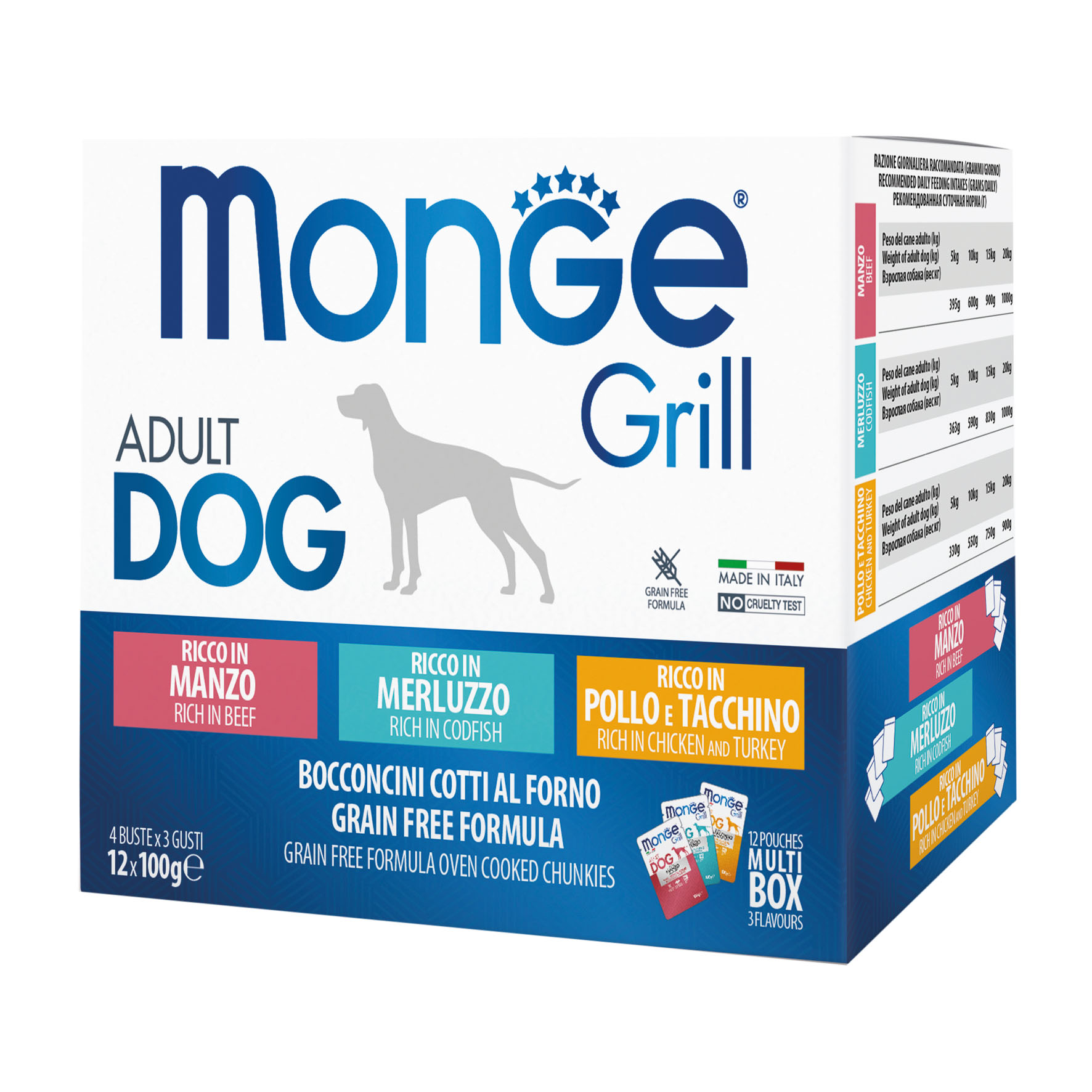 Monge Grill Adult MP Rind, Kabeljau, Huhn & Truthahn, 12x100g