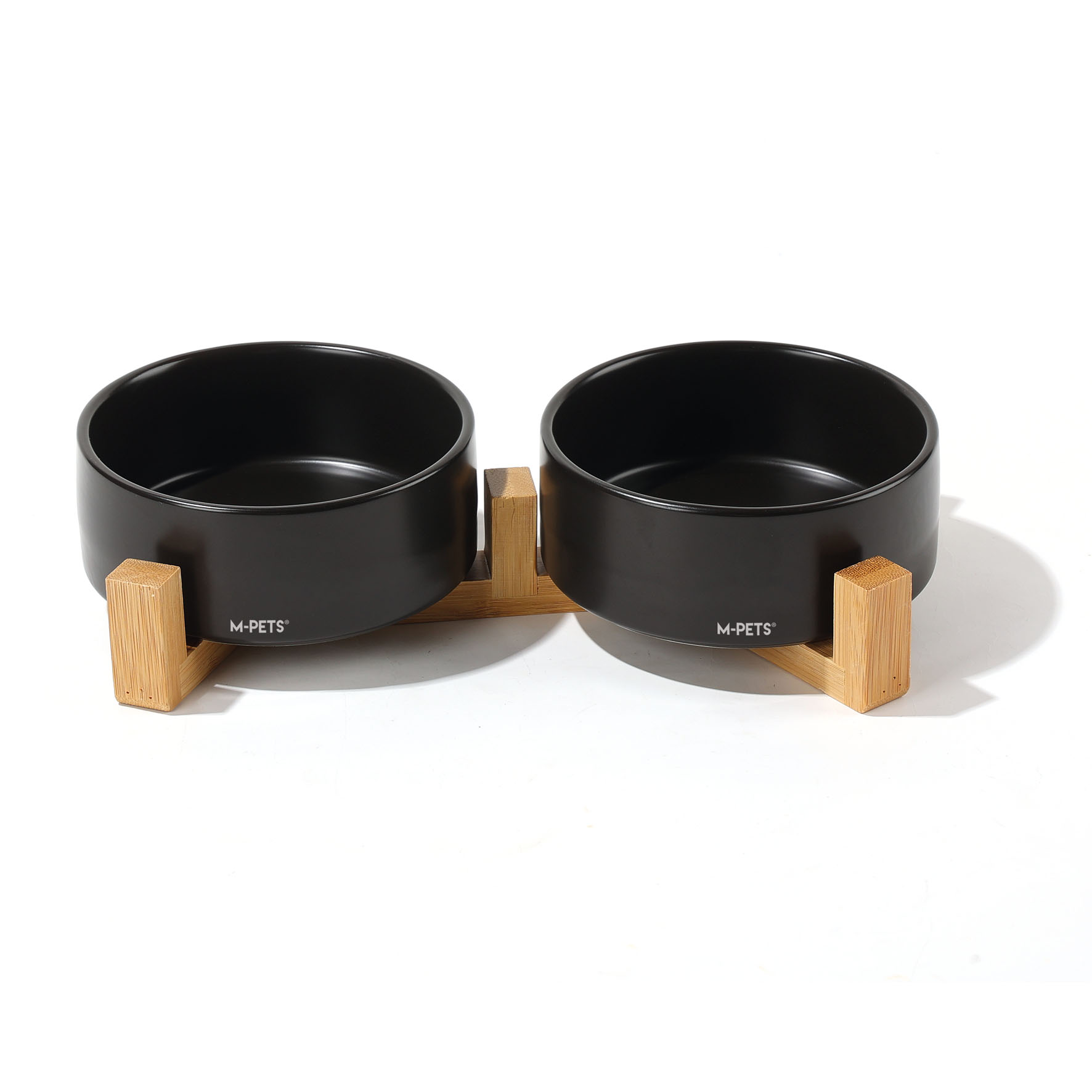 M-Pets Keramik-Doppelnapf mit Halterung, schwarz, L: ø=15.5cmxH=7cm, 2x850ml
