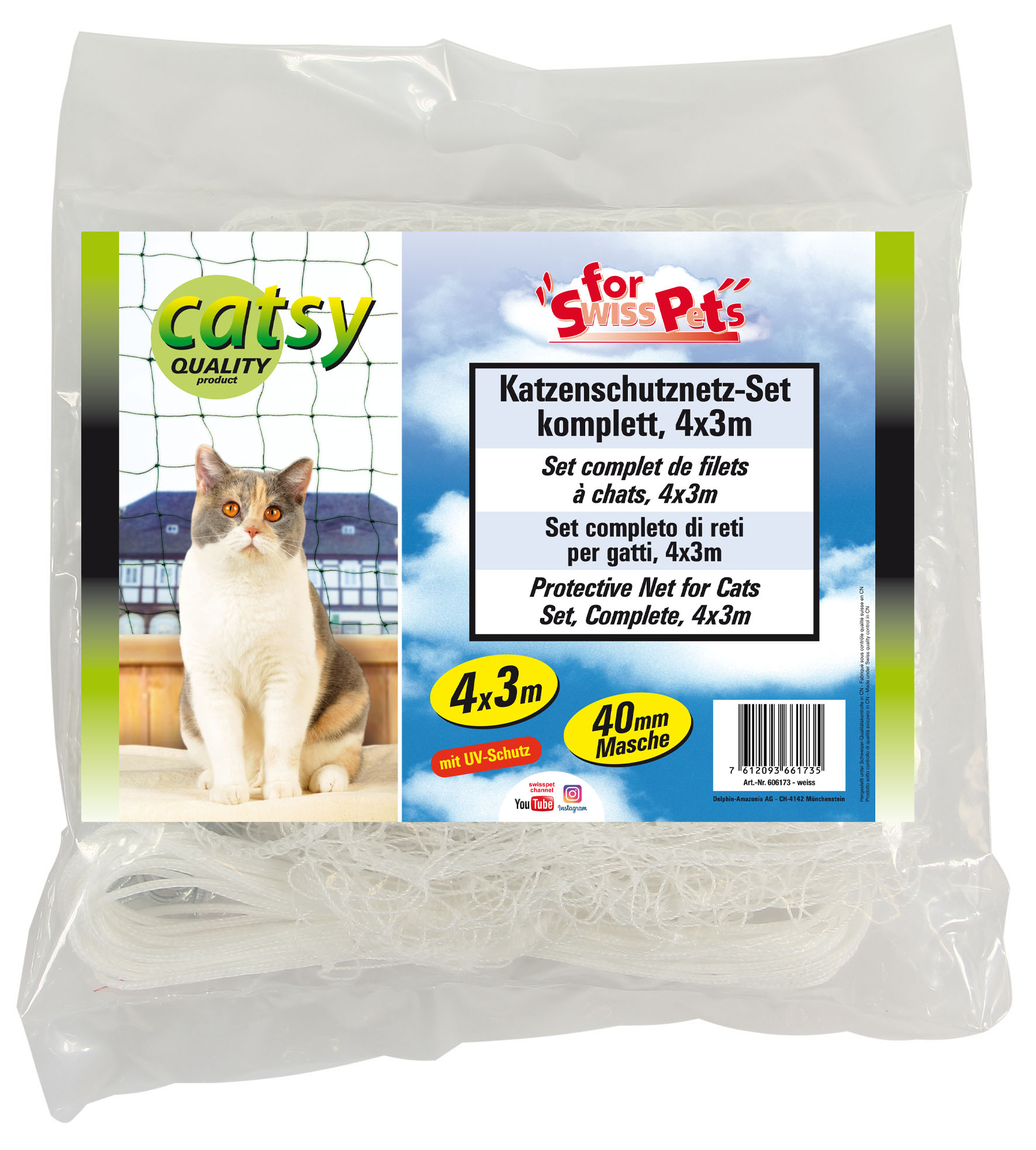 Catsy Katzennetz-Set, komplett, 4x3m, weiss