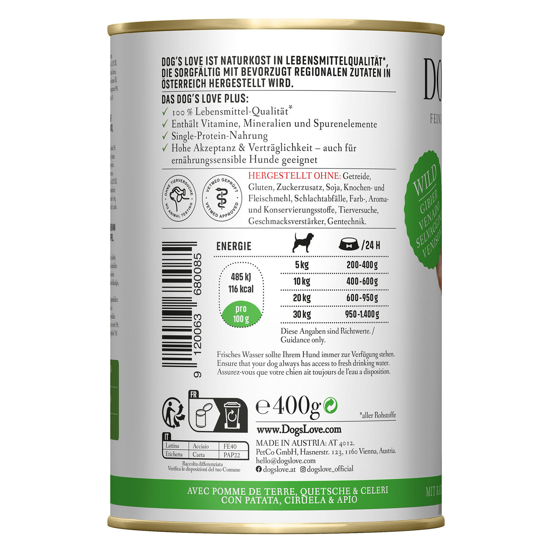 Dog‘s Love Classic Adult Wild, Kartoffel, Zwetschgen & Sellerie, 400g