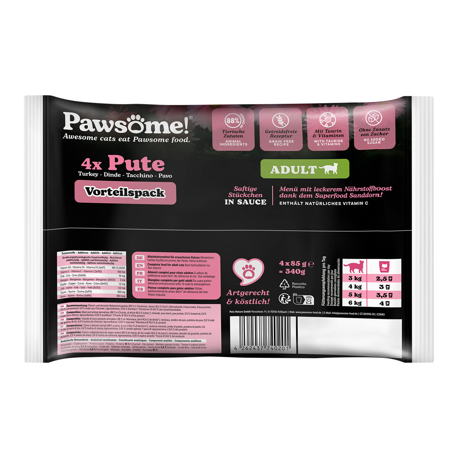 Pawsome Adult dinde 4x85g