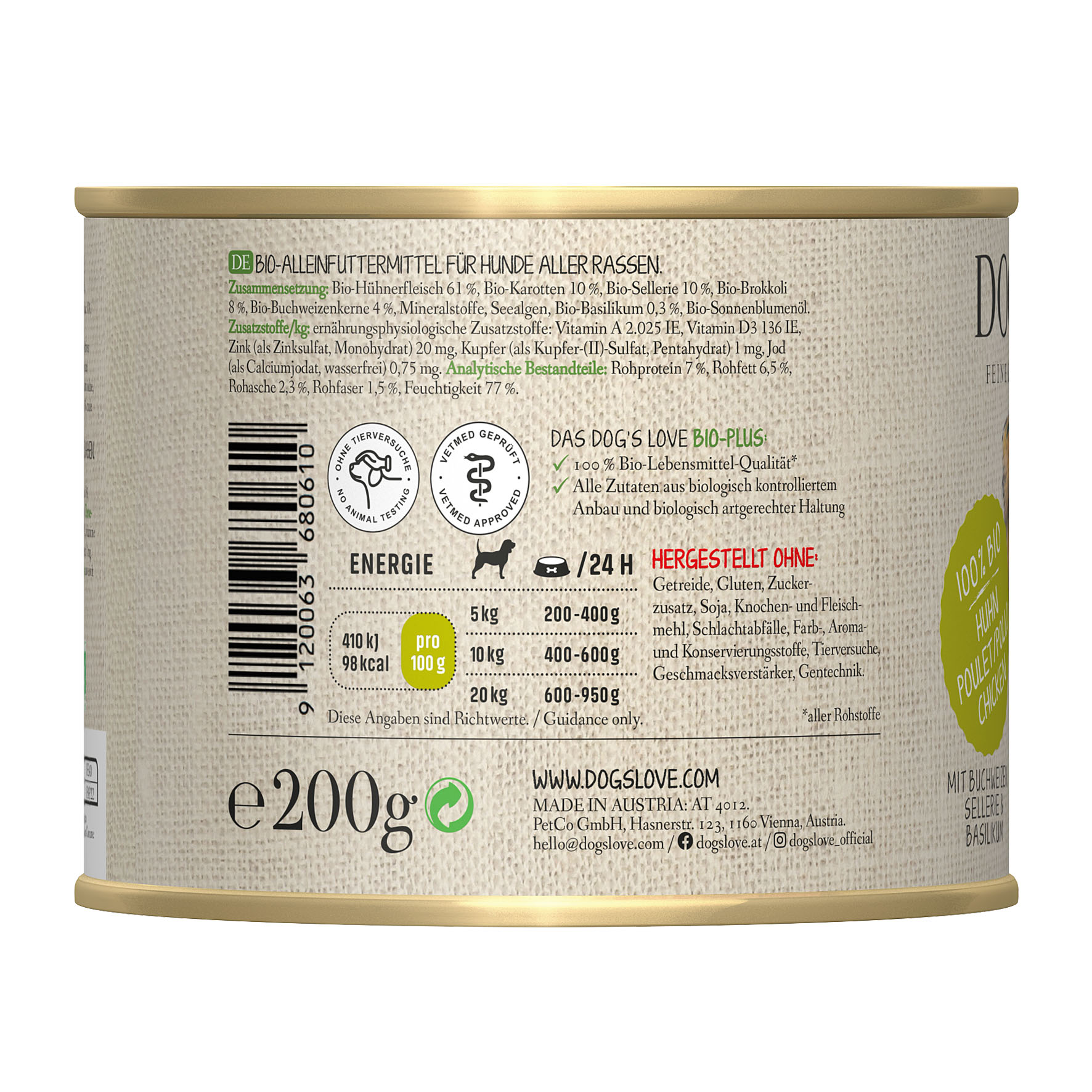 Dog‘s Love poulet, sarrasin, céleri & basilic, 200g
