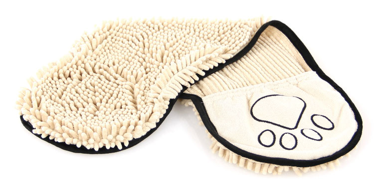 Trocken- & Pflegetuch Chenille Plus, beige/braune Pfote