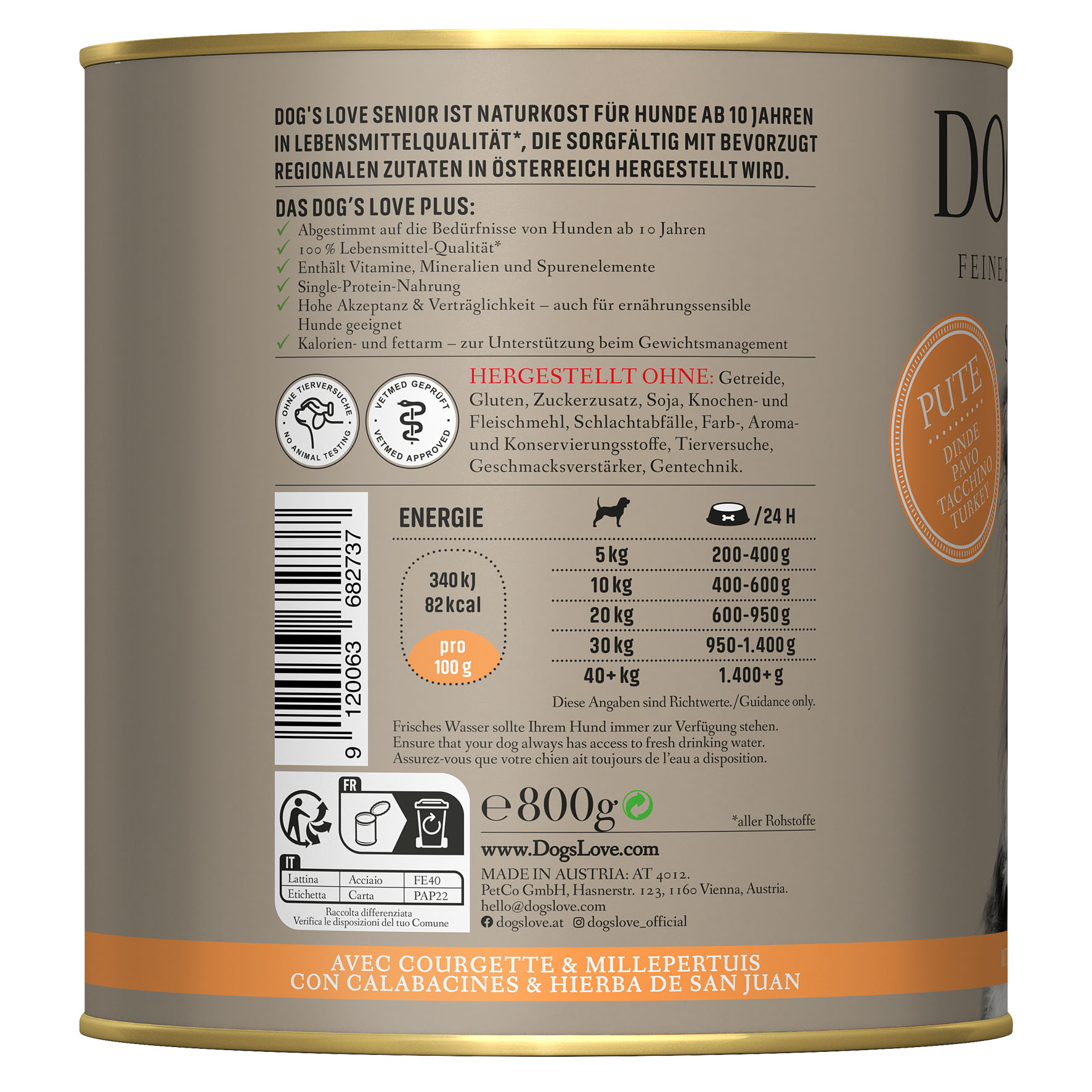 Dog‘s Love Senior Truthahn, Zucchini & Johanniskraut, 800g