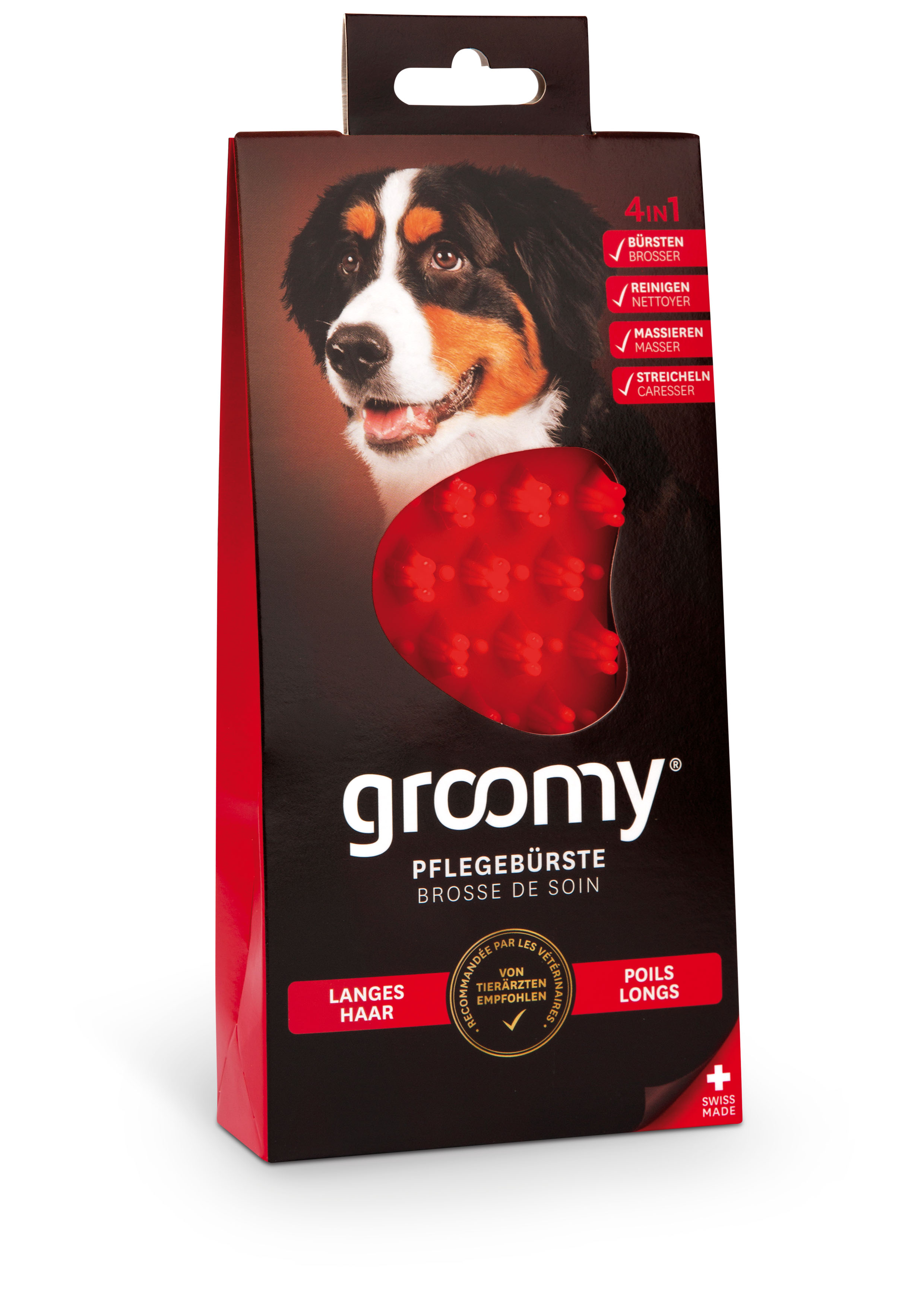 groomy® Wellness-brosse, poil long, rouge