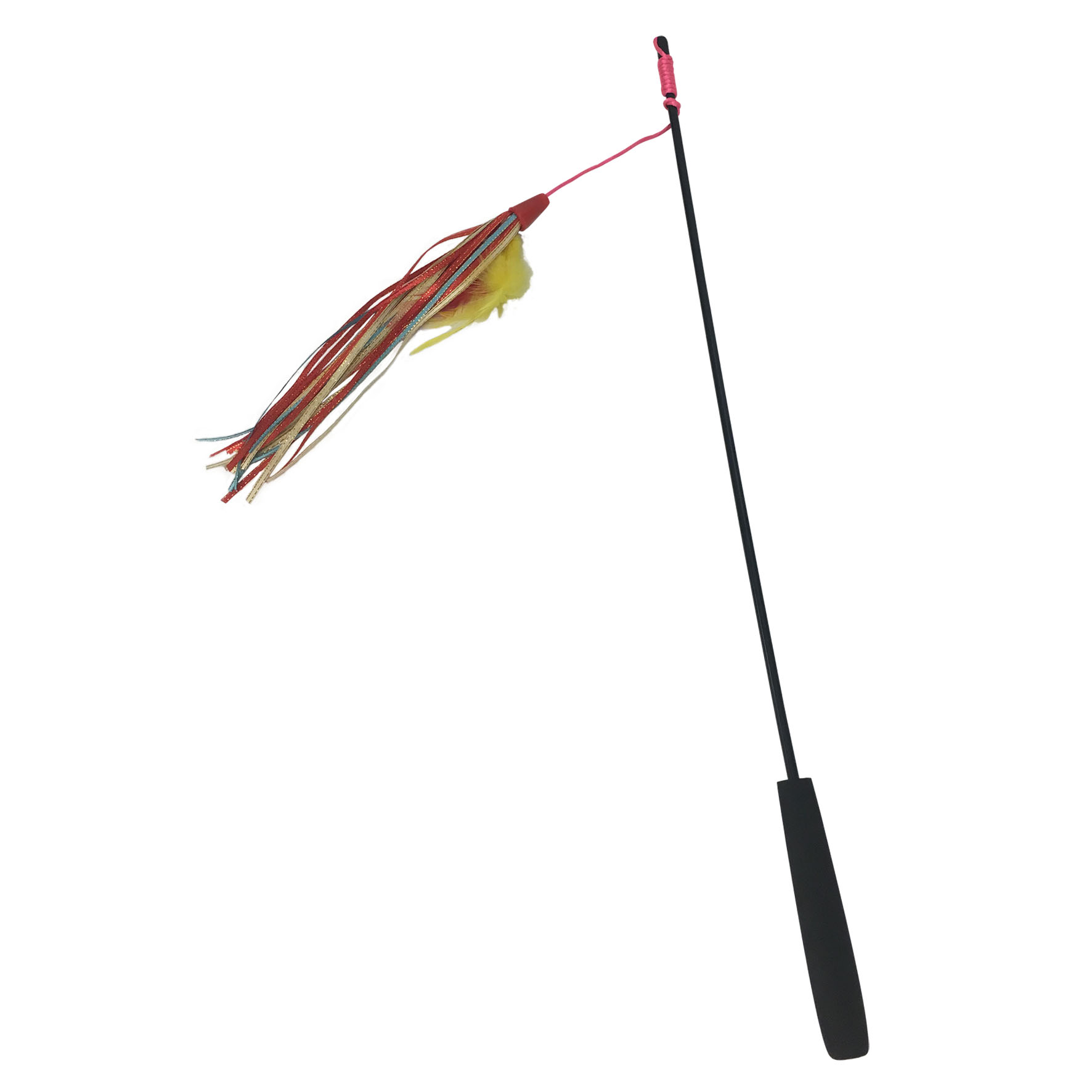 Canne à pêche Colo avec plumes & rubans en étoffe, L: 135cm