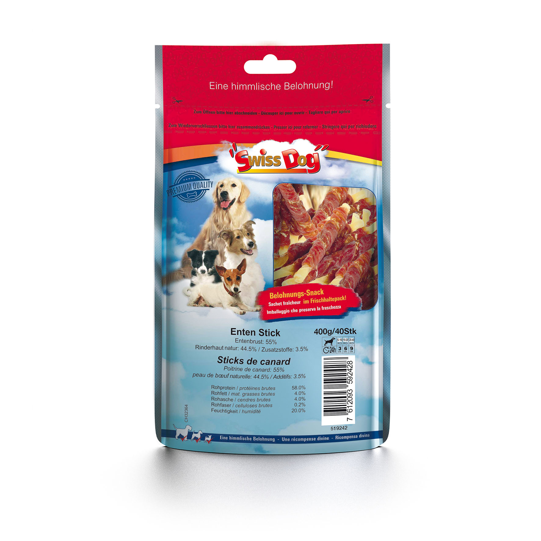 SwissDog Enten-Sticks Large, 400g