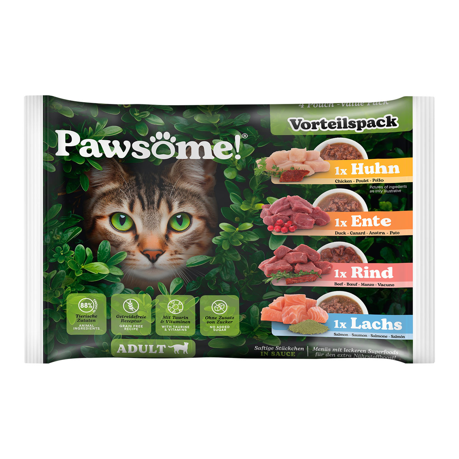 Pawsome Adult, Mixpack, 4x85g