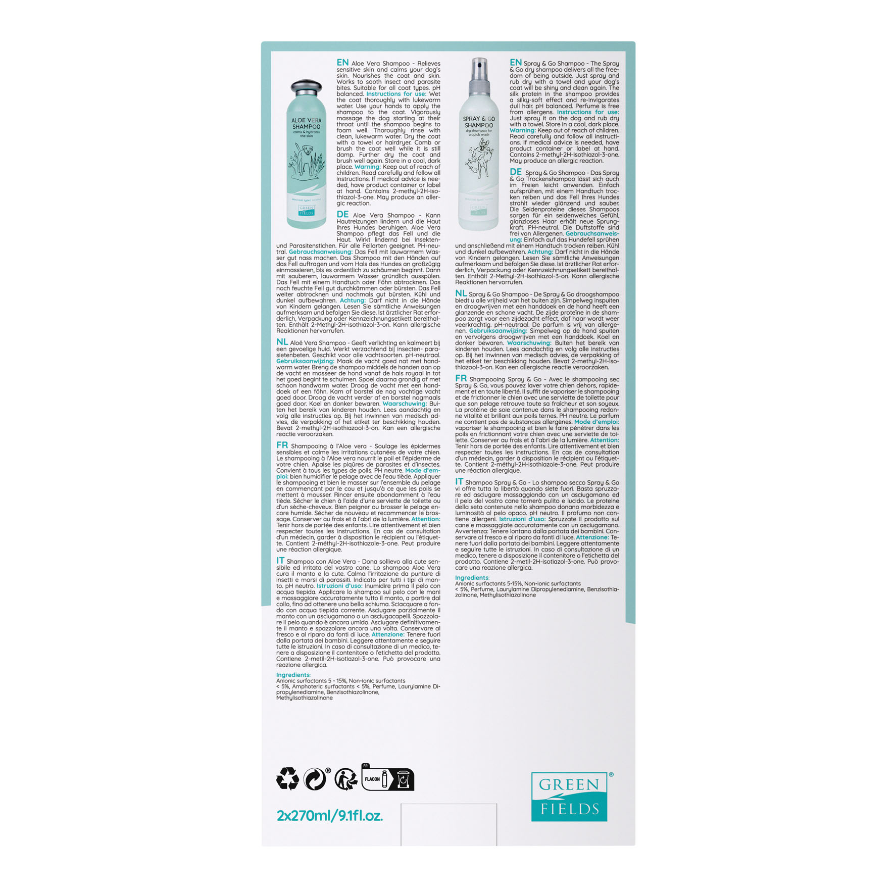 Greenfields Sensitive Care Set Aloe Vera Shampoo + Spray&Go Shampoo, 2x270ml