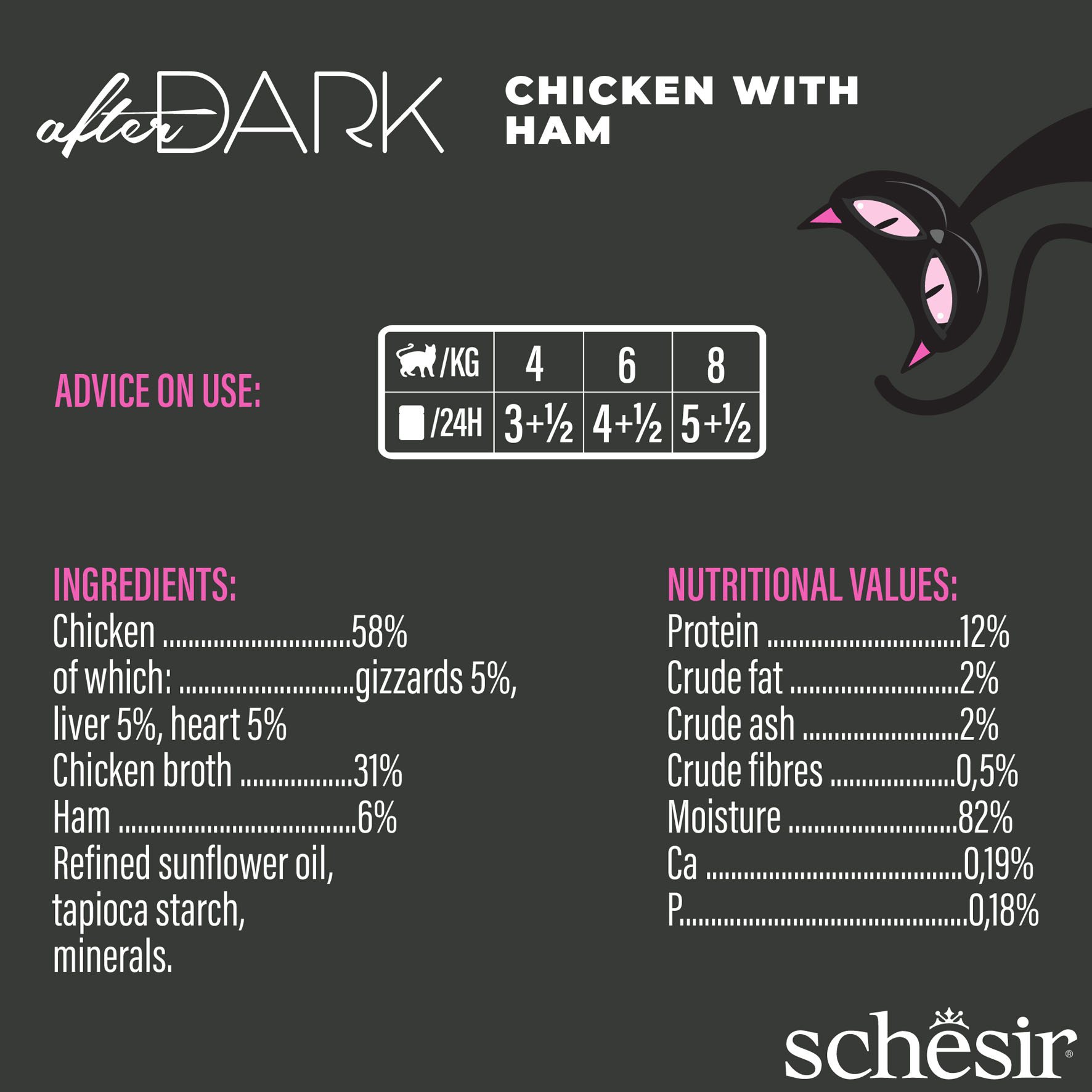 Schesir After Dark Wholefood Huhn mit Schinken, 12x80g