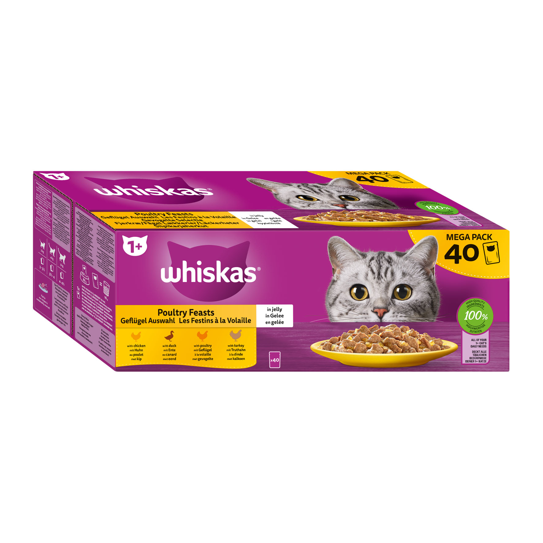 Whiskas 1+ Geflügel Auswahl in Gelee, 40x85g