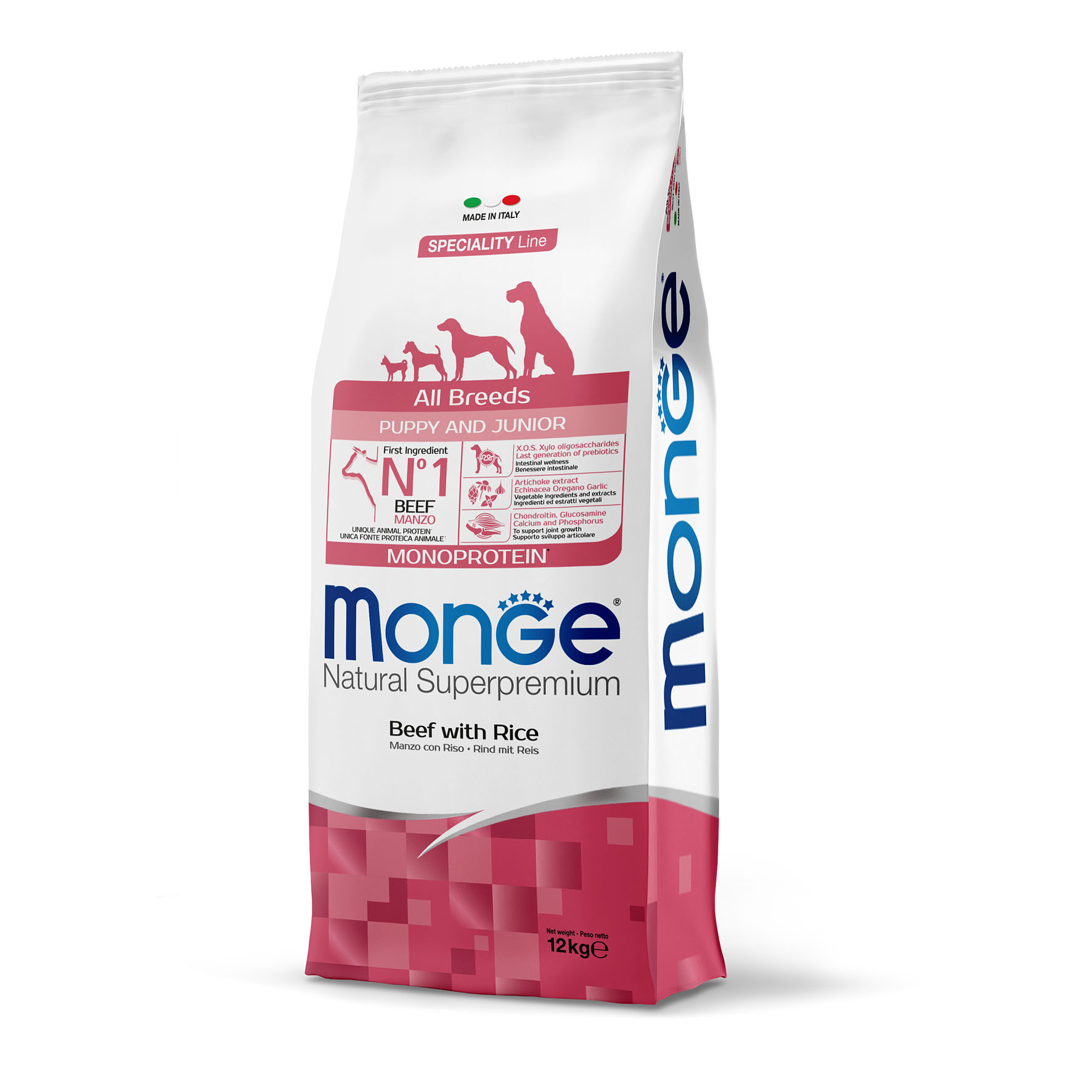 Monge Dog Puppy & Junior All Breeds Rind & Reis, 12kg