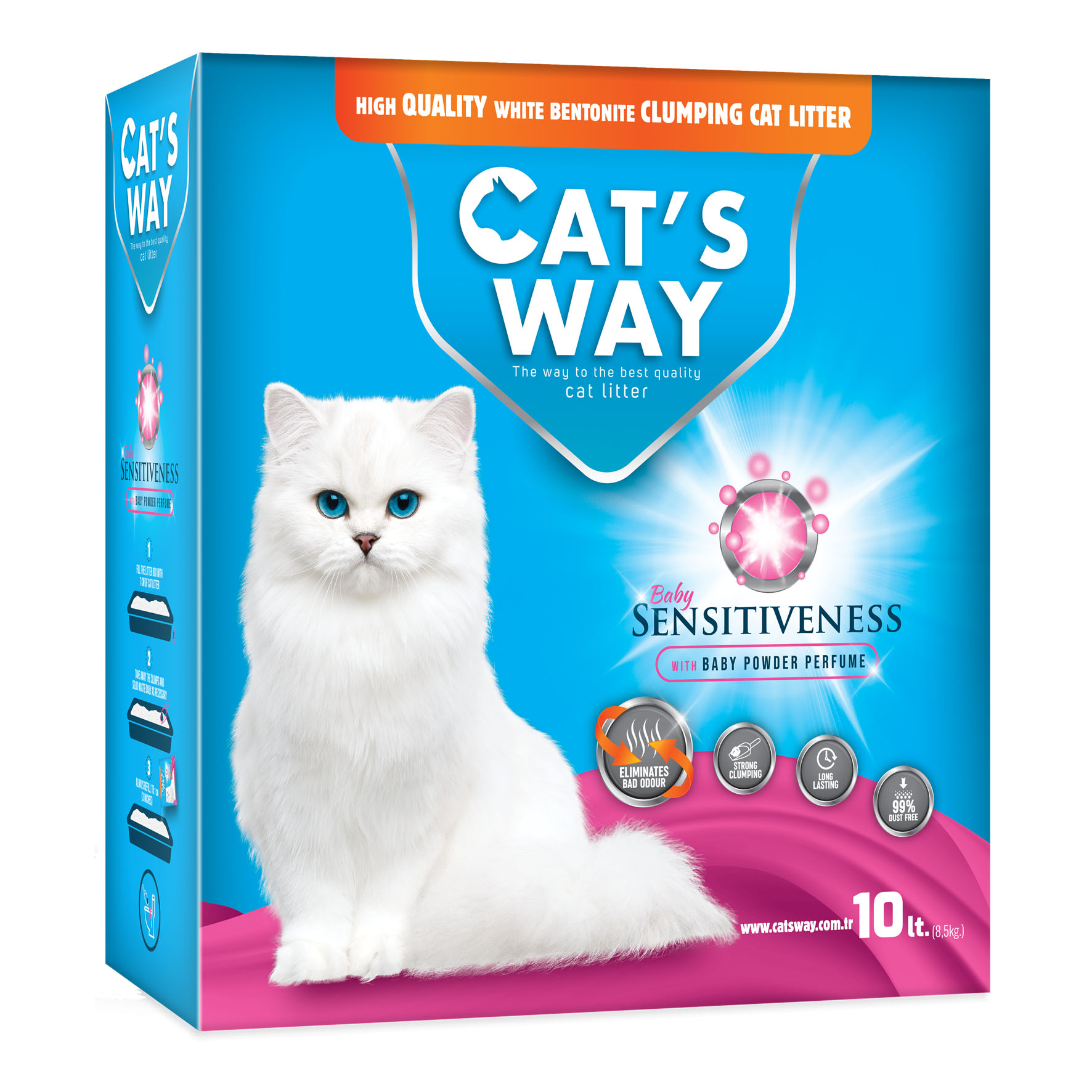 Polvere per bambini Cat's Way in scatola da 10 litri.