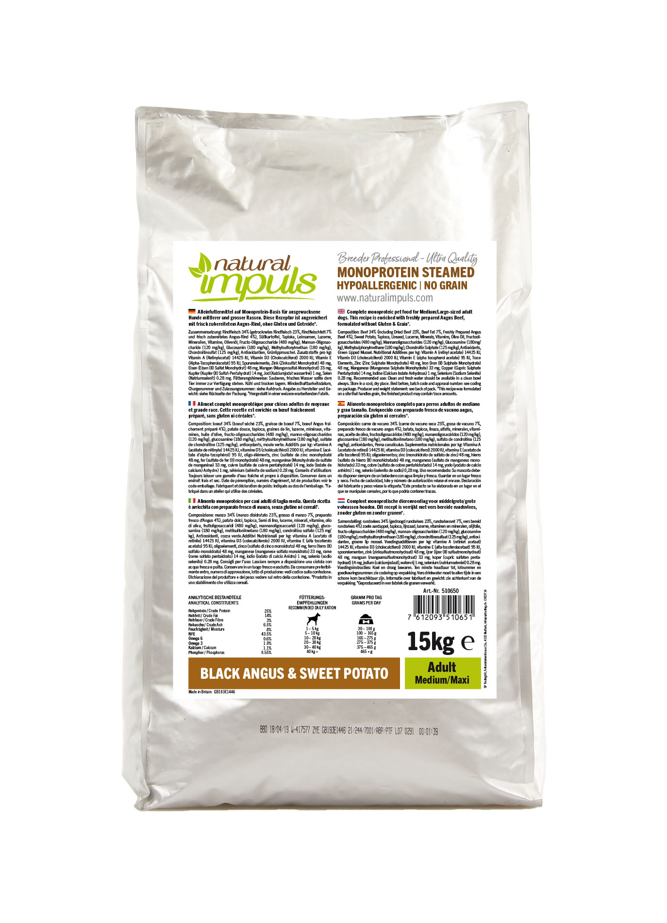 Natural Impuls Adult Black Angus avec patates douces 15kg