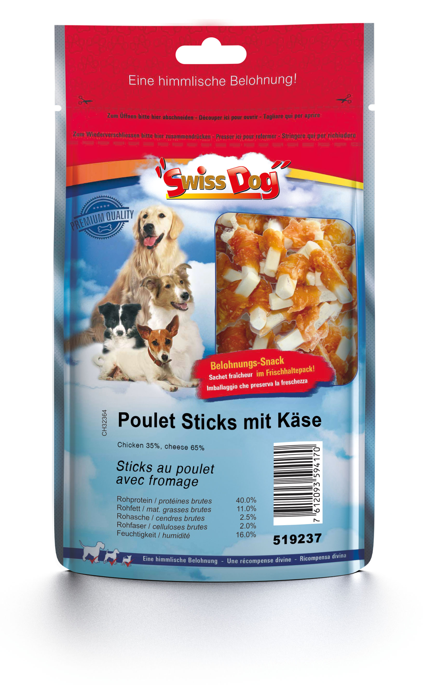 SwissDog Poulet-Sticks mit Käse, 100g