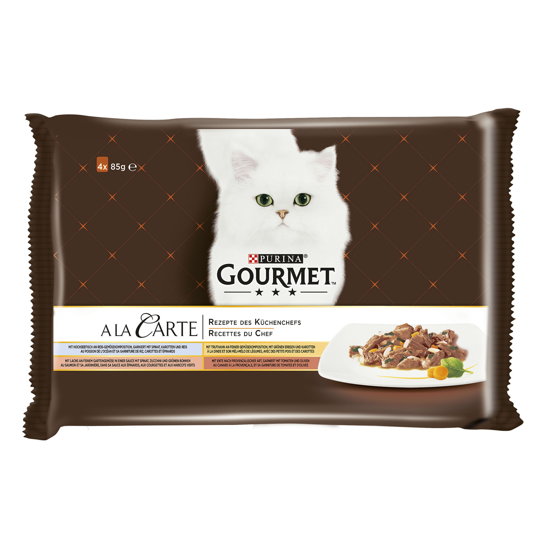 Gourmet à la Carte Küchenchefs, 4x85g mit Hochseefisch, Lachs, Truthahn und Ente