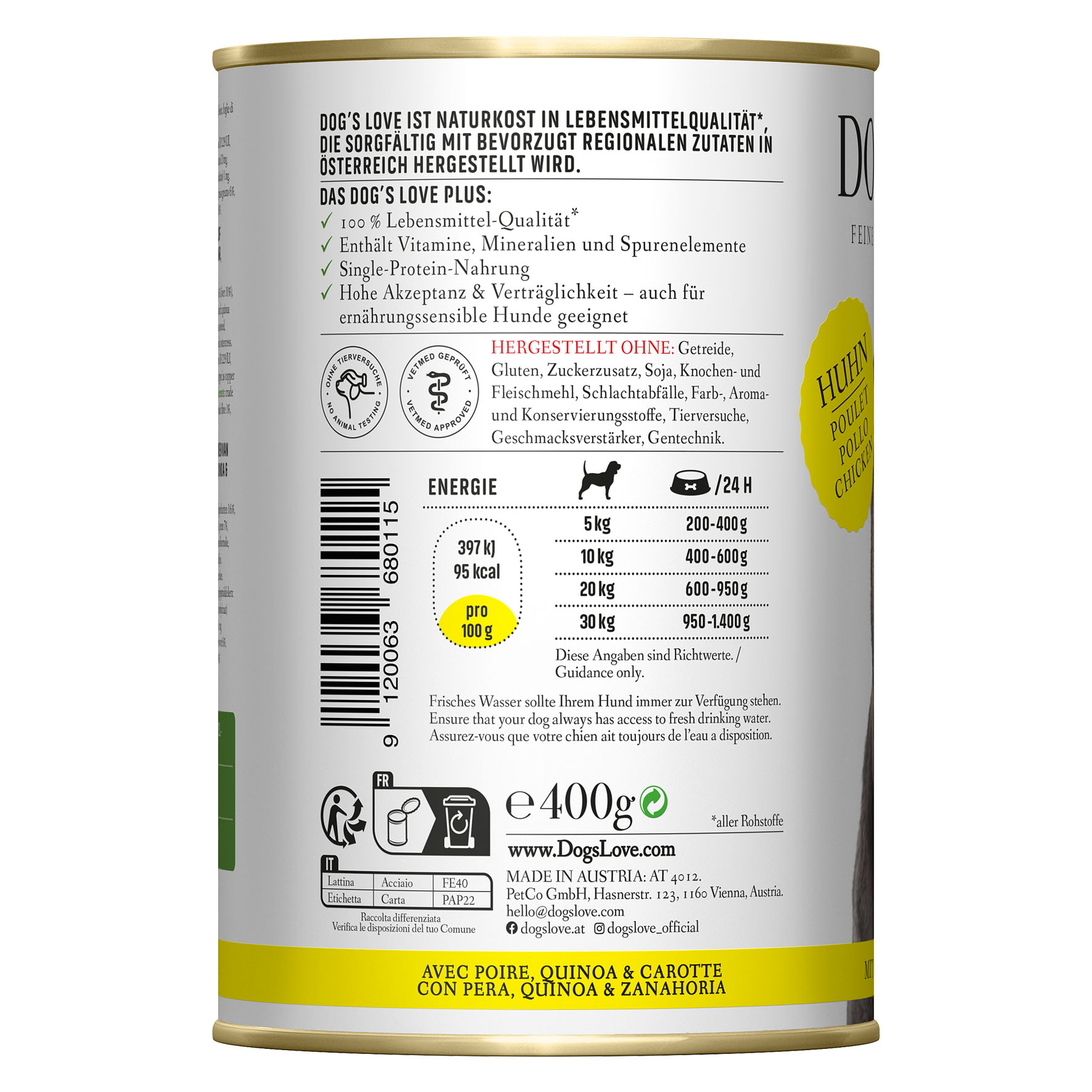 Dog's Love Classic Adult Pollo, pera, quinoa e carota, 400g